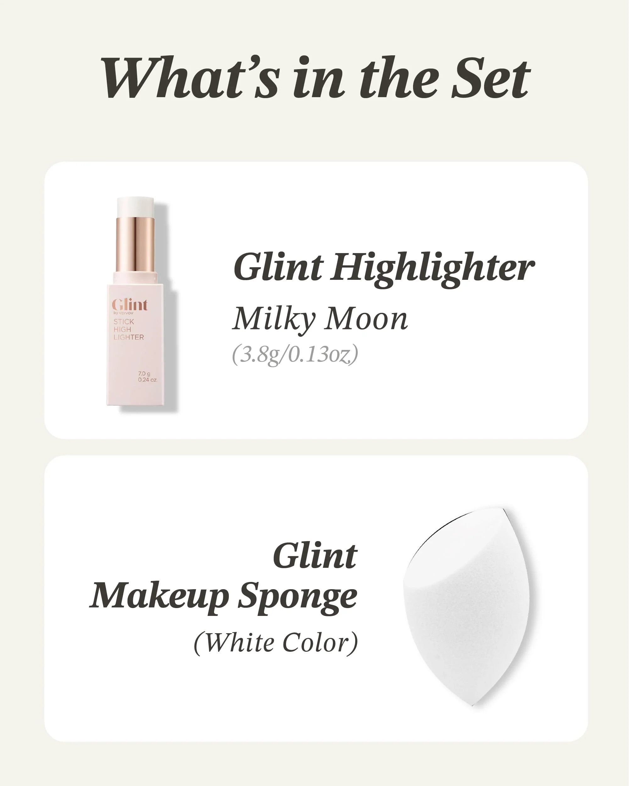 Glint Stick Highlighter Special Set (Milky Moon(Set), 0.24oz + Egg-Shaped Makeup Sponge) - Multi-Use Illuminator Stick. Korean Makeup by LG Beauty. Creamy & Blendable Color. - Image 4