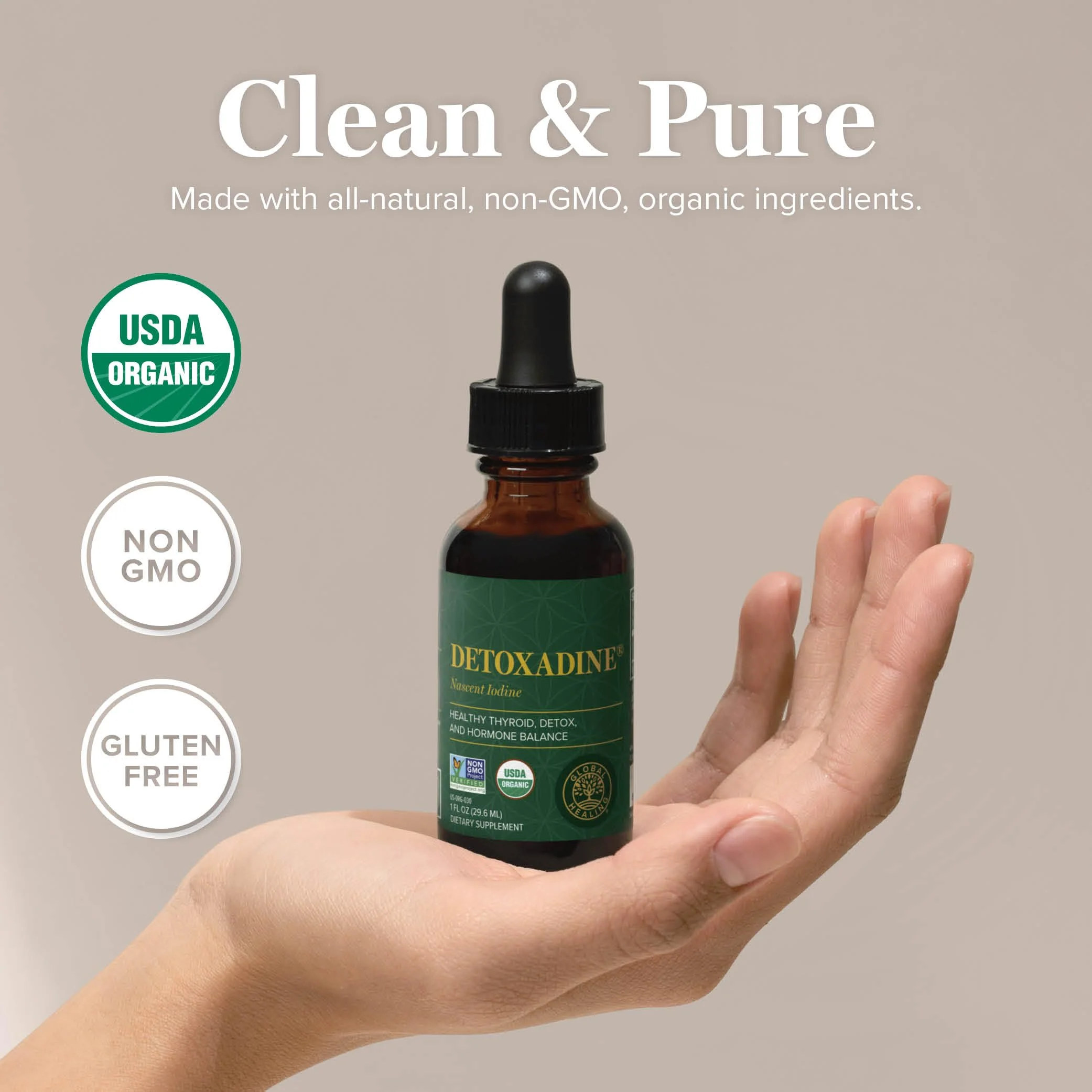 Global Healing Center - Detoxadine - Organic Nascent Liquid Iodine Supplement Drops for Thyroid Support, Detox Cleanse, and Metabolism - Non-GMO, Vegan, 200 Servings Iodine Drops (1 Oz) - Image 4