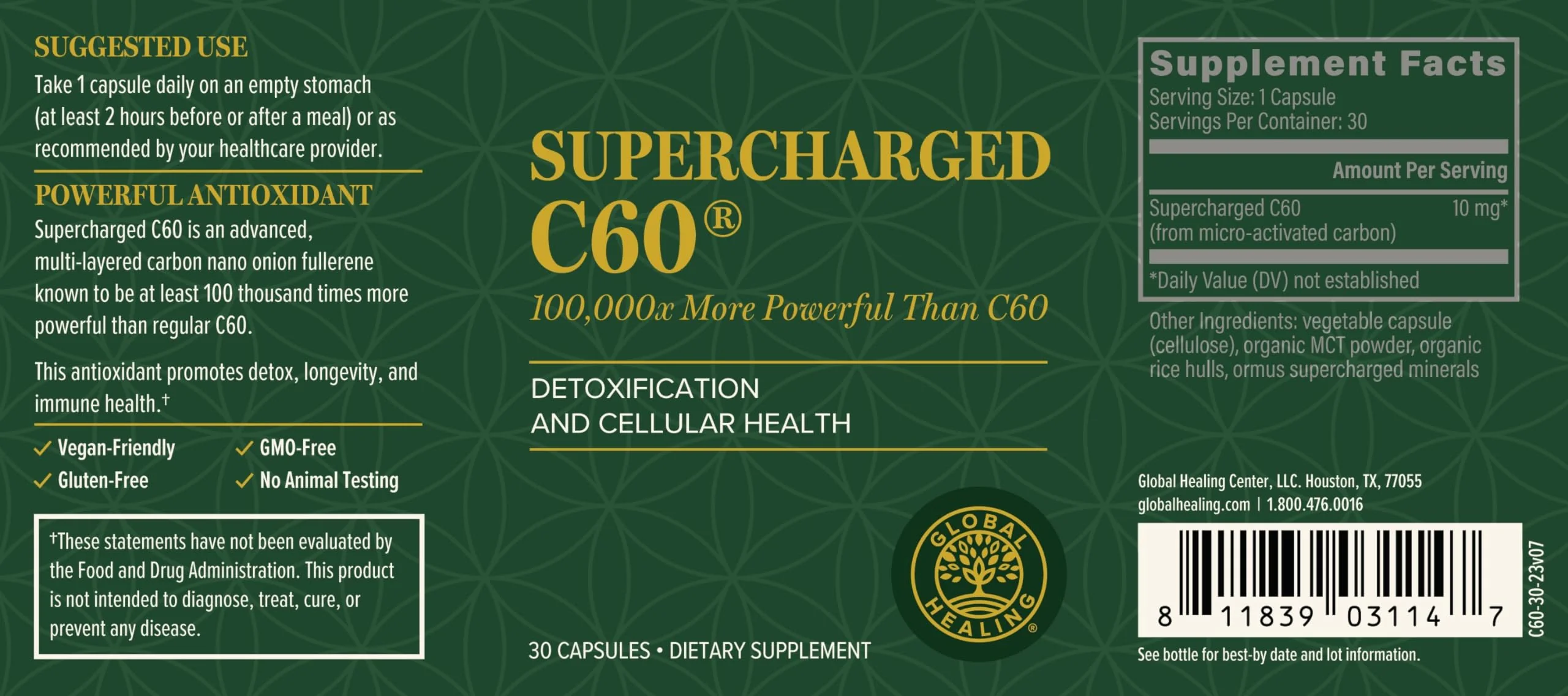 Global Healing Center Supercharged C60 - Micro-Activated Carbon Fullerene w/Organic MCT Powder, 10 Times More Powerful Than Regular C60 Supplements - Helps Detoxification, Aging (30 Capsules) - Image 5