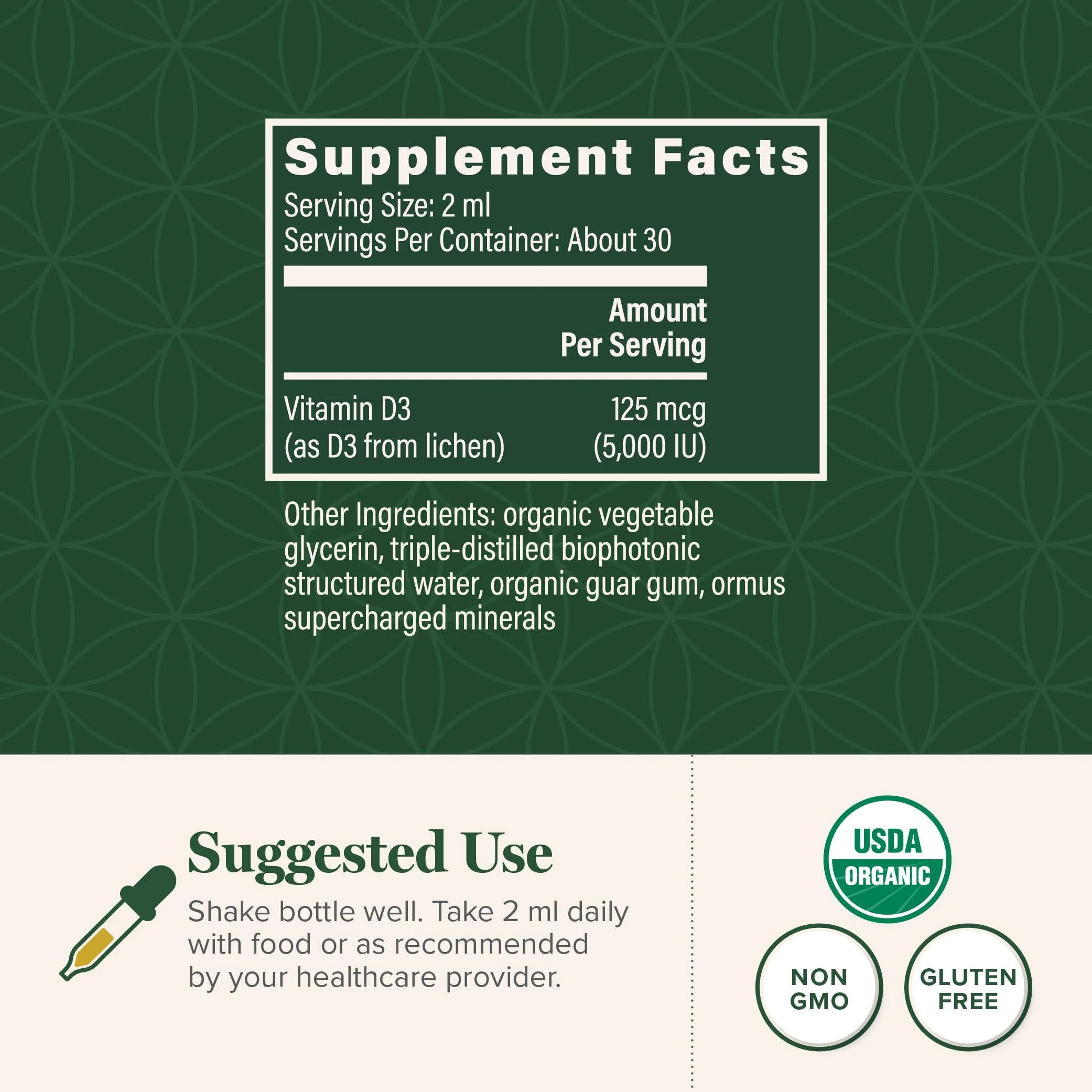 Global Healing Organic Vitamin D3 5000 IU Supplement - Vegan Vitamin D Supplements for Immune Health & Strong Bones Support - Pure D3 Vitamin 5000 IU Ingredients, Vit D3 - 2 Fl Oz - Image 3