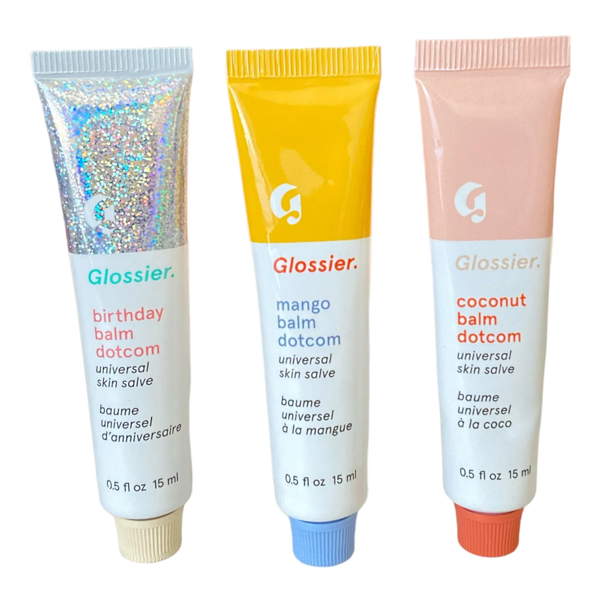 Glossier Balm Dotcom Trio Mango, Birthday, Coconut Size: 0.5 fl oz / 15 ml - Image 3
