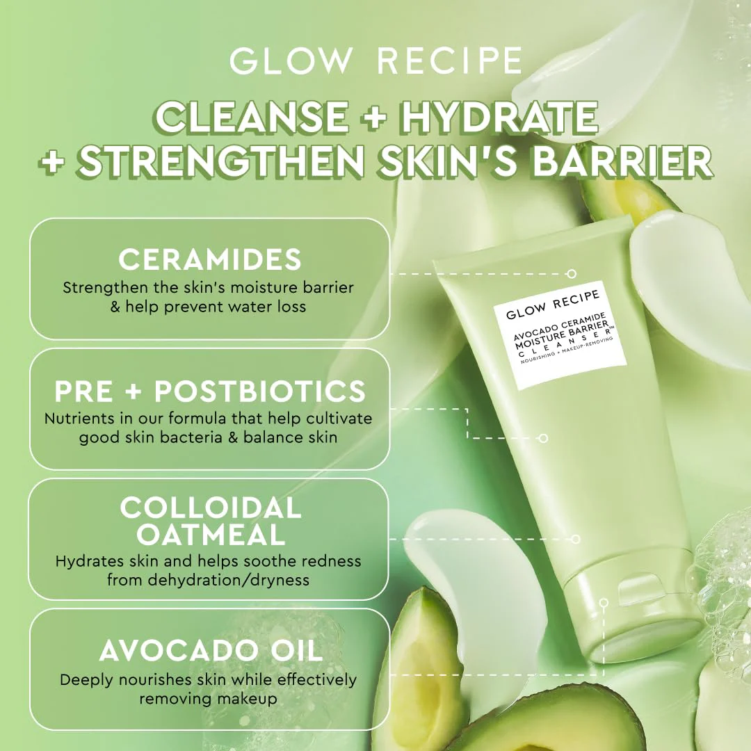 Glow Recipe Avocado Ceramide Facial Cleanser, Korean Double Cleanse Second Step, Hydrating Gel-to-Foam Face Wash for Dry Skin, Barrier Support, Hyaluronic Acid + Colloidal Oatmeal (150ml) - Image 9