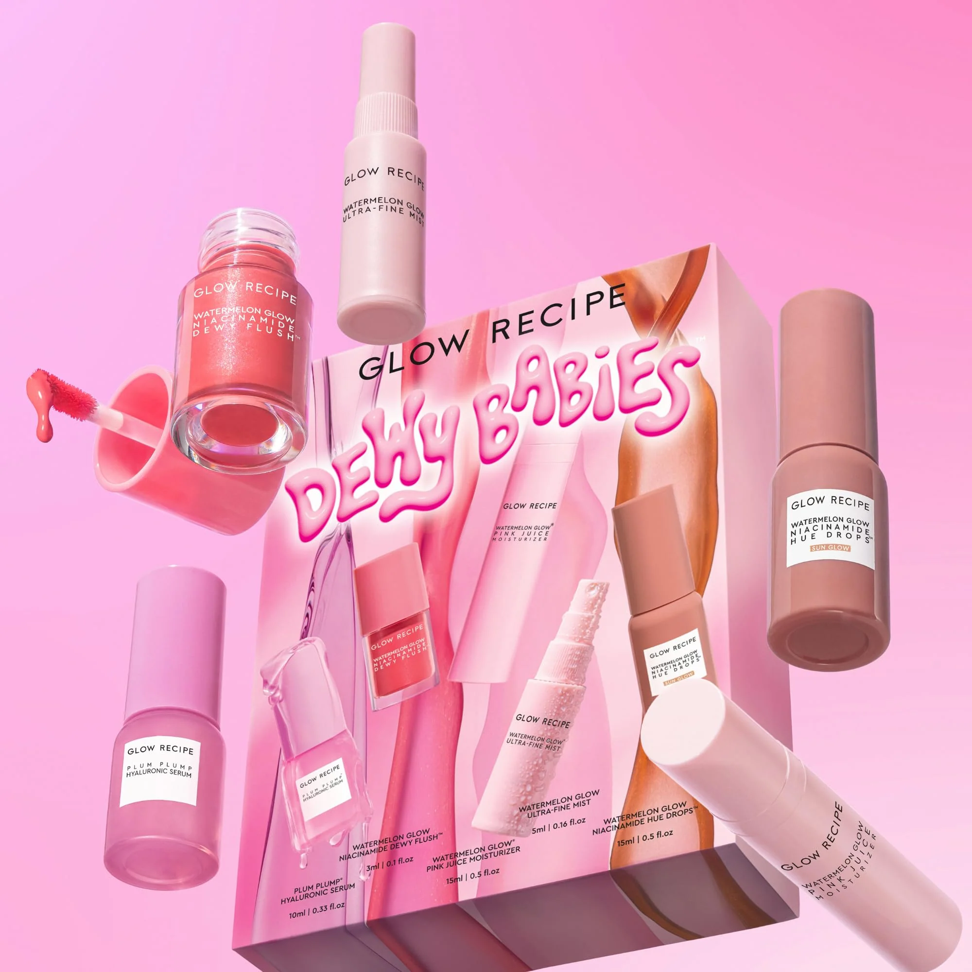 Glow Recipe Dewy Babies Travel Skincare Set - Plum Plump Hyaluronic Acid Serum + Dewy Flush Tinted Blush Drops + Pink Juice Face Moisturizer + Bronzing Hue Drops + Ultra Fine Facial Mist (5 Count) - Image 9