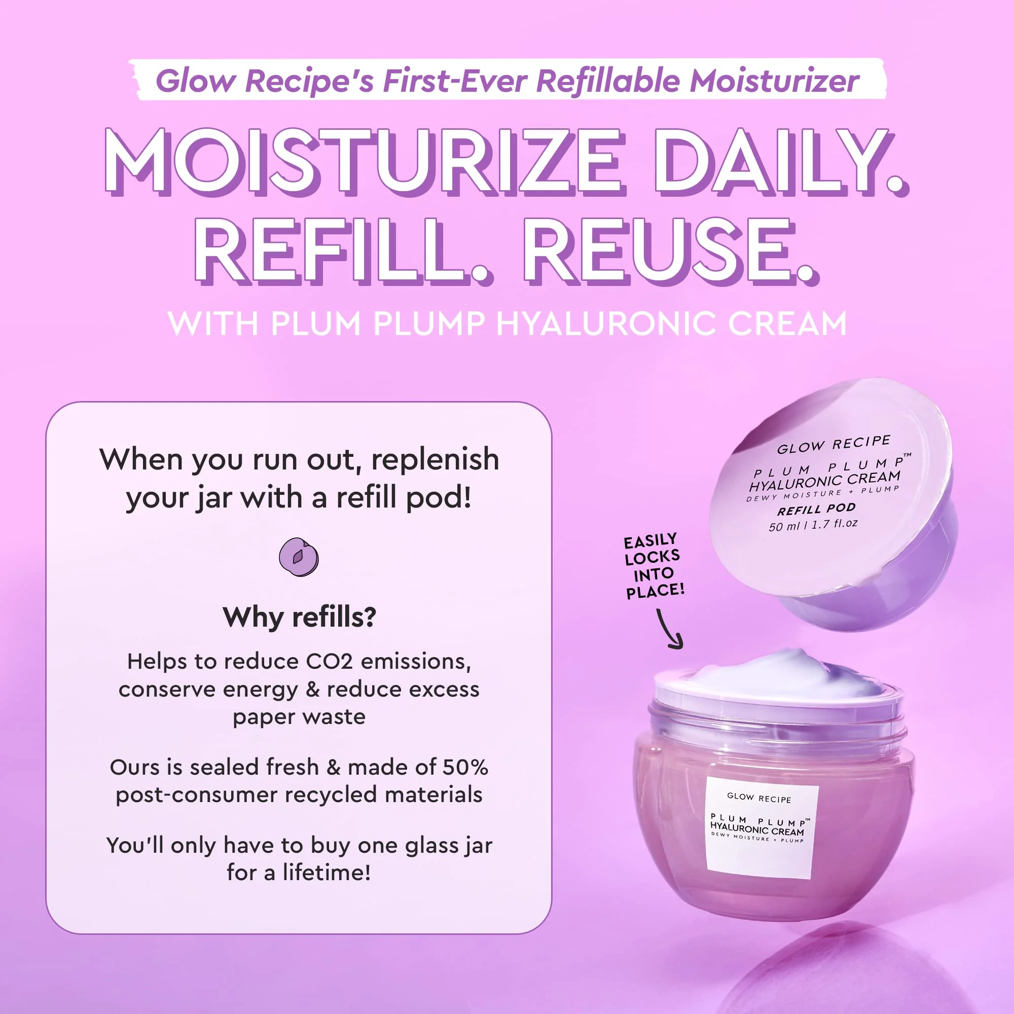 Glow Recipe Plum Plump Hyaluronic Acid Face Cream Moisturizer, Korean Moisturizer for Dry Skin, Plumping + Firming Hydration, Polyglutamic Acid + Peptides, Refillable (50ml) - Image 4