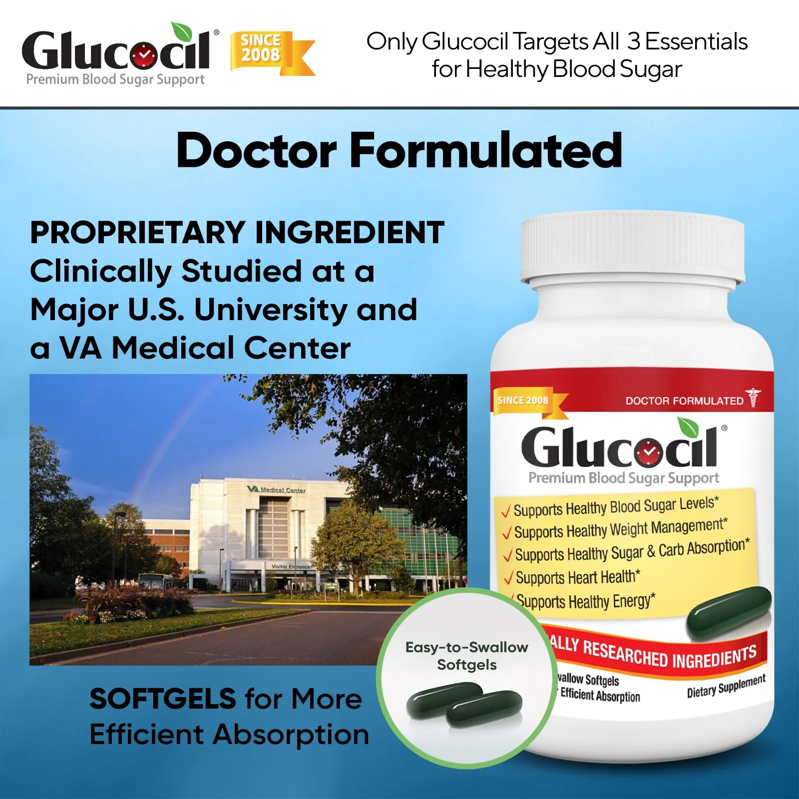 Glucocil – Softgels - Premium Blood Sugar Support - Over 2 Million Bottles Sold - Supports The 3 Essentials for Healthy Blood Sugar - Since 2008, with Berberine, Proprietary Mulberry Leaf, and More - Image 5