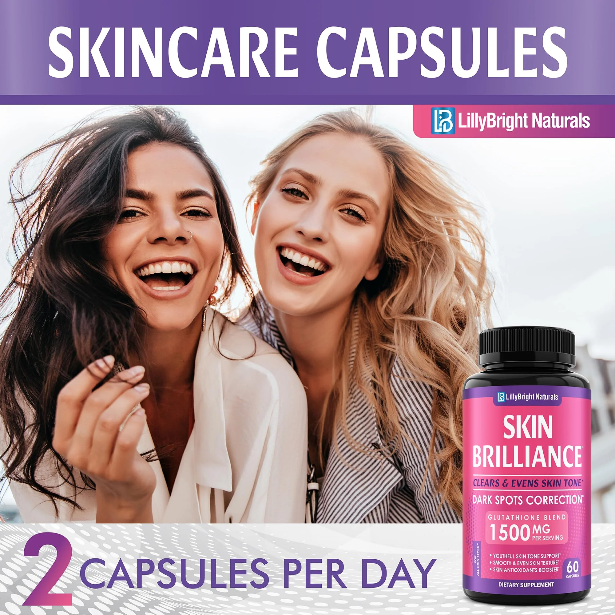 Glutathione Capsules - 1,500mcg L-Glutathione Supplement with Vitamin C - Skin Tone Enhancer - Targets Dark Spots & Acne Marks - Antioxidant Supplement for Beauty & Health Support - 60 Skin Pills - Image 4