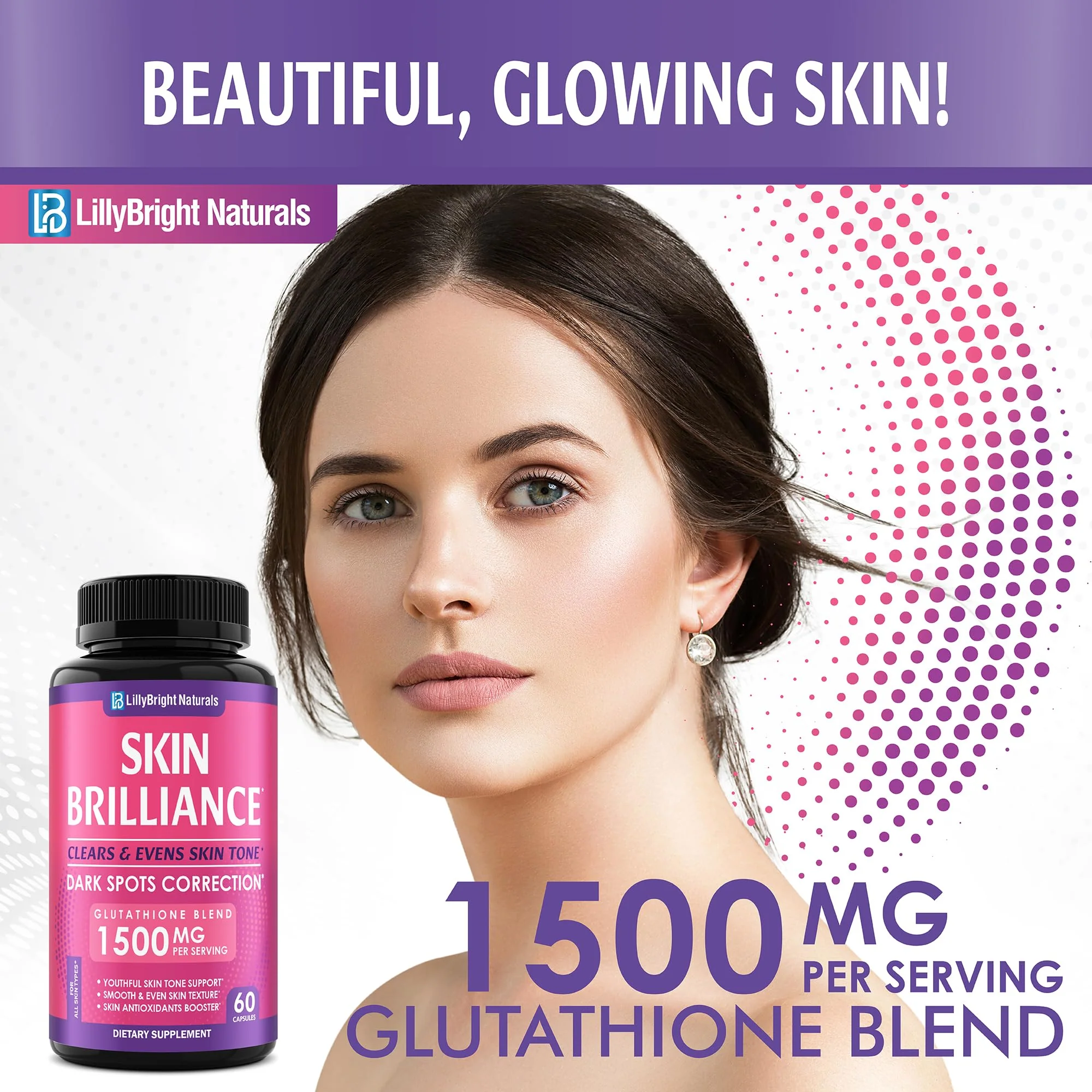 Glutathione Capsules - 1,500mcg L-Glutathione Supplement with Vitamin C - Skin Tone Enhancer - Targets Dark Spots & Acne Marks - Antioxidant Supplement for Beauty & Health Support - 60 Skin Pills - Image 7