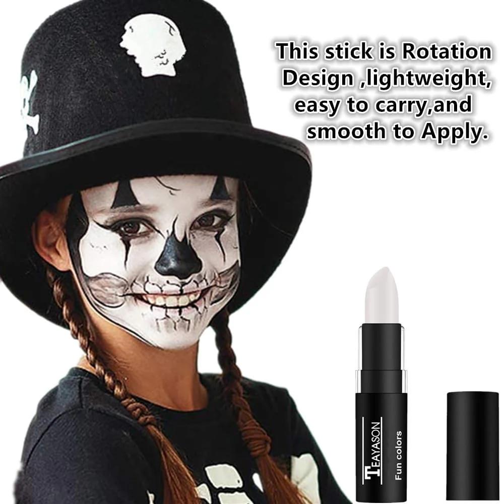 Go Ho 3 PCS Makeup Clown White Cream-Blendable Stick-Eye Black Sticks Face Body Paint Professional Halloween SFX Makeup,Safe Facepaint Nose&Lip Smacking for Sports Festival Make up(White+Black+Red) - Image 5