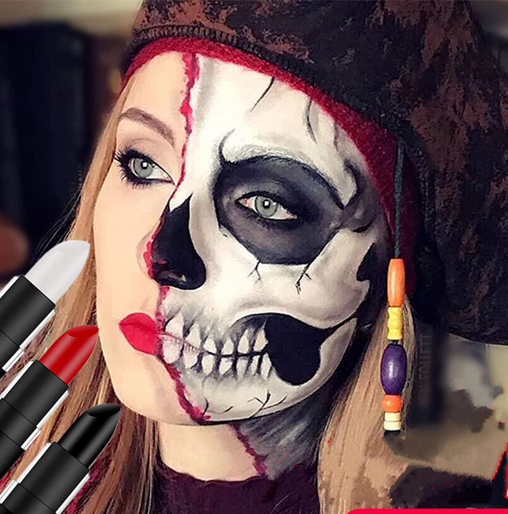Go Ho 3 PCS Makeup Clown White Cream-Blendable Stick-Eye Black Sticks Face Body Paint Professional Halloween SFX Makeup,Safe Facepaint Nose&Lip Smacking for Sports Festival Make up(White+Black+Red) - Image 6