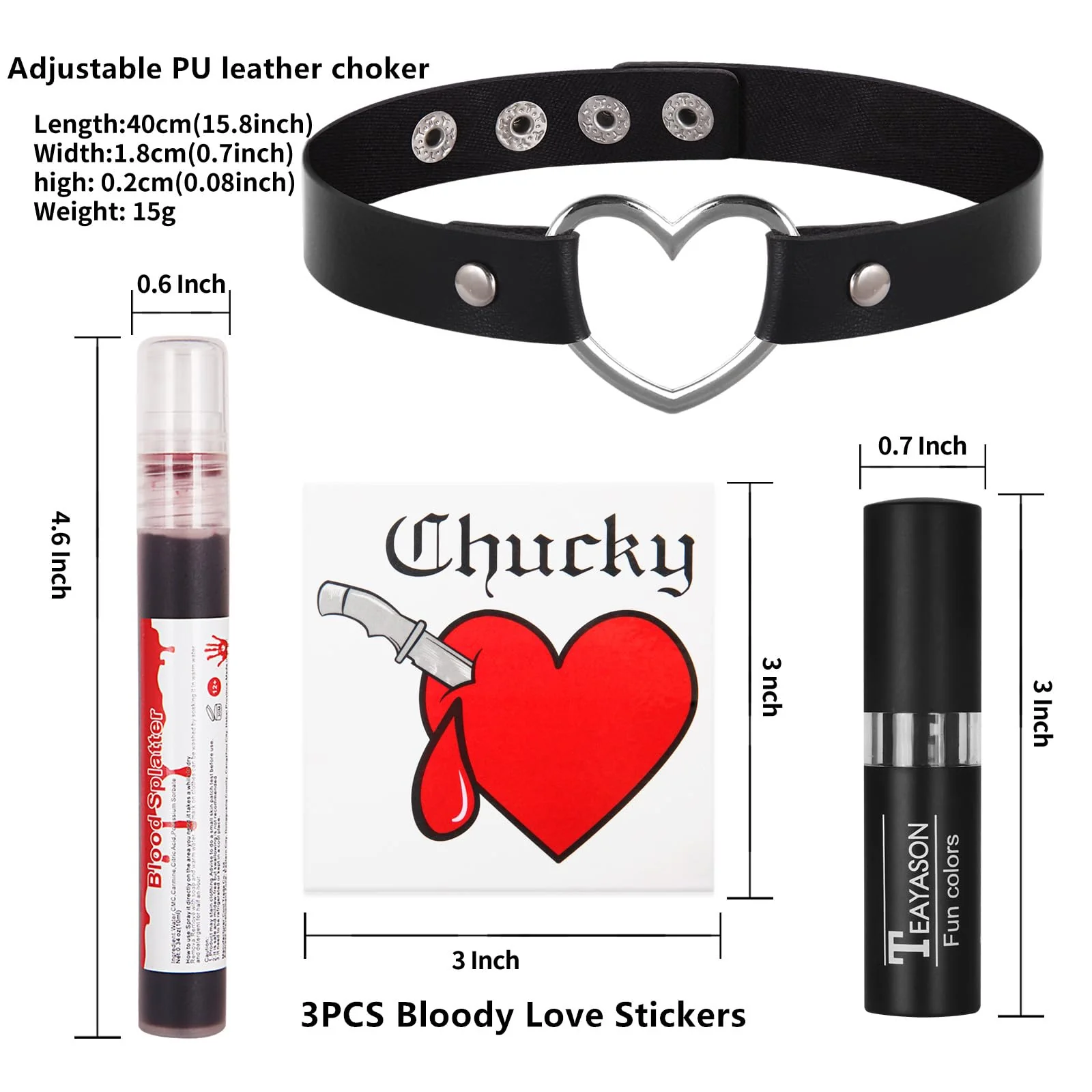 Go Ho Horror Bride Body Paint Makeup Set with Black Lipstick, Adjustable PU Leather Choker, Fake Blood Spray, 3PC Bloody Love Stickers - Halloween Costumes Gothic Bride Punk Accessories Kit - Image 3