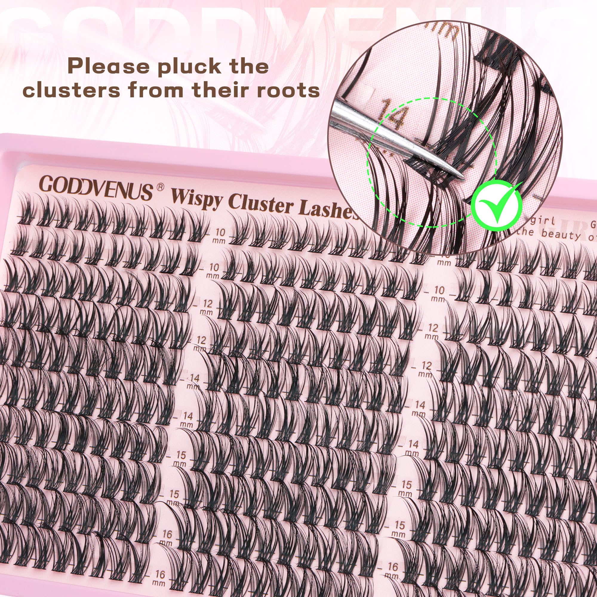 Goddvenus Lash Clusters Kit Wispy Eyelash Clusters Lashes Natural DIY Lash Extension Kit 10-16mm Cluster Eyelash Extensions Kit 300pcs C Curl Individual Lashes Cluster Eyelash (No Tweezers) - Image 2