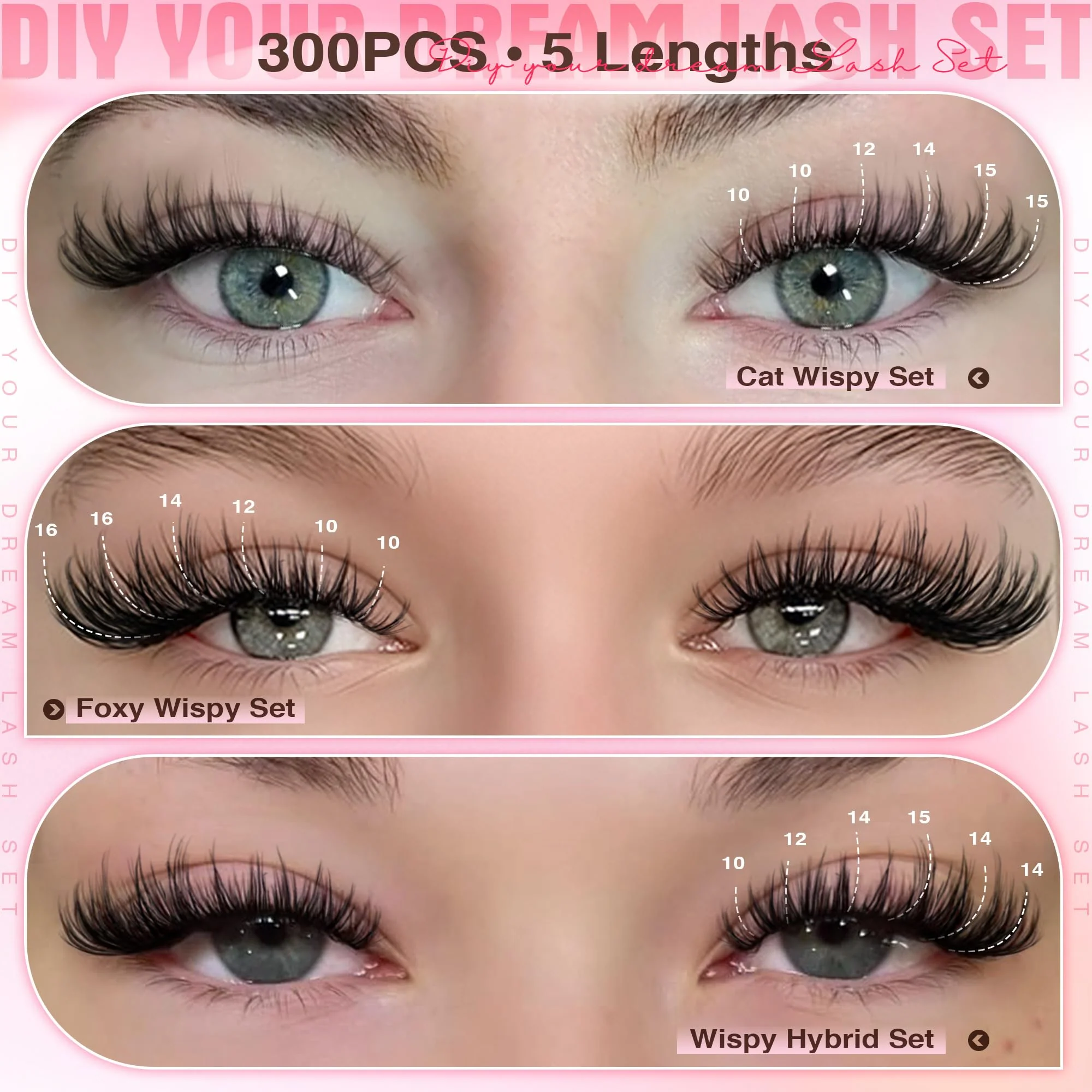 Goddvenus Lash Clusters Kit Wispy Eyelash Clusters Lashes Natural DIY Lash Extension Kit 10-16mm Cluster Eyelash Extensions Kit 300pcs C Curl Individual Lashes Cluster Eyelash (No Tweezers) - Image 3