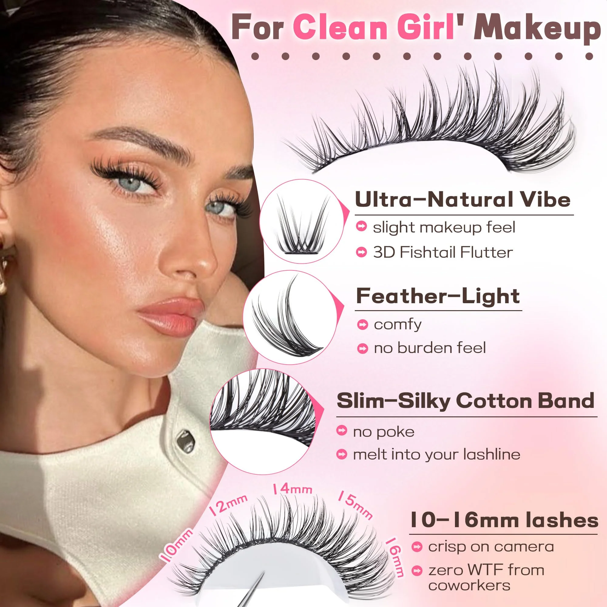 Goddvenus Lash Clusters Kit Wispy Eyelash Clusters Lashes Natural DIY Lash Extension Kit 10-16mm Cluster Eyelash Extensions Kit 300pcs C Curl Individual Lashes Cluster Eyelash (No Tweezers) - Image 5