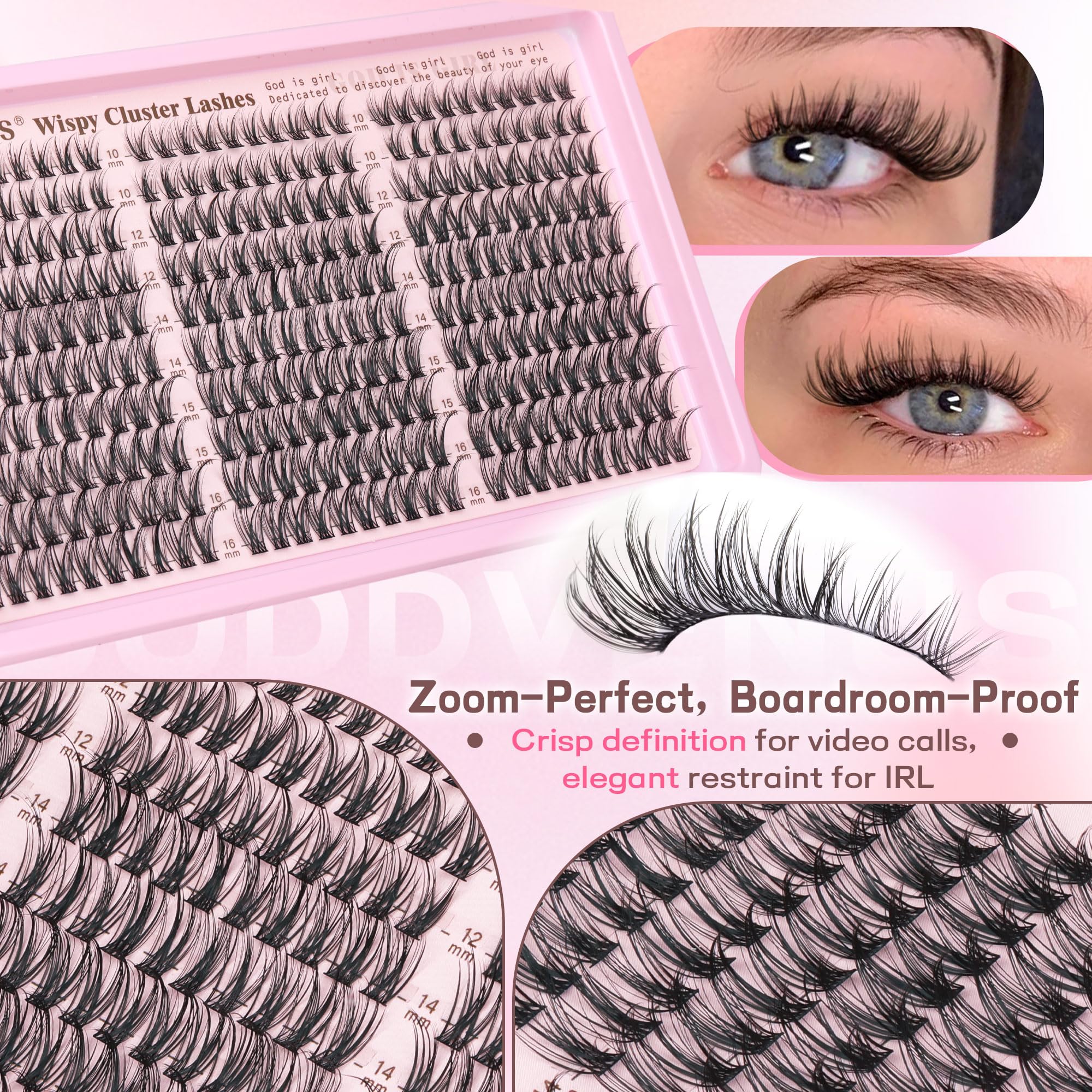 Goddvenus Lash Clusters Kit Wispy Eyelash Clusters Lashes Natural DIY Lash Extension Kit 10-16mm Cluster Eyelash Extensions Kit 300pcs C Curl Individual Lashes Cluster Eyelash (No Tweezers) - Image 6