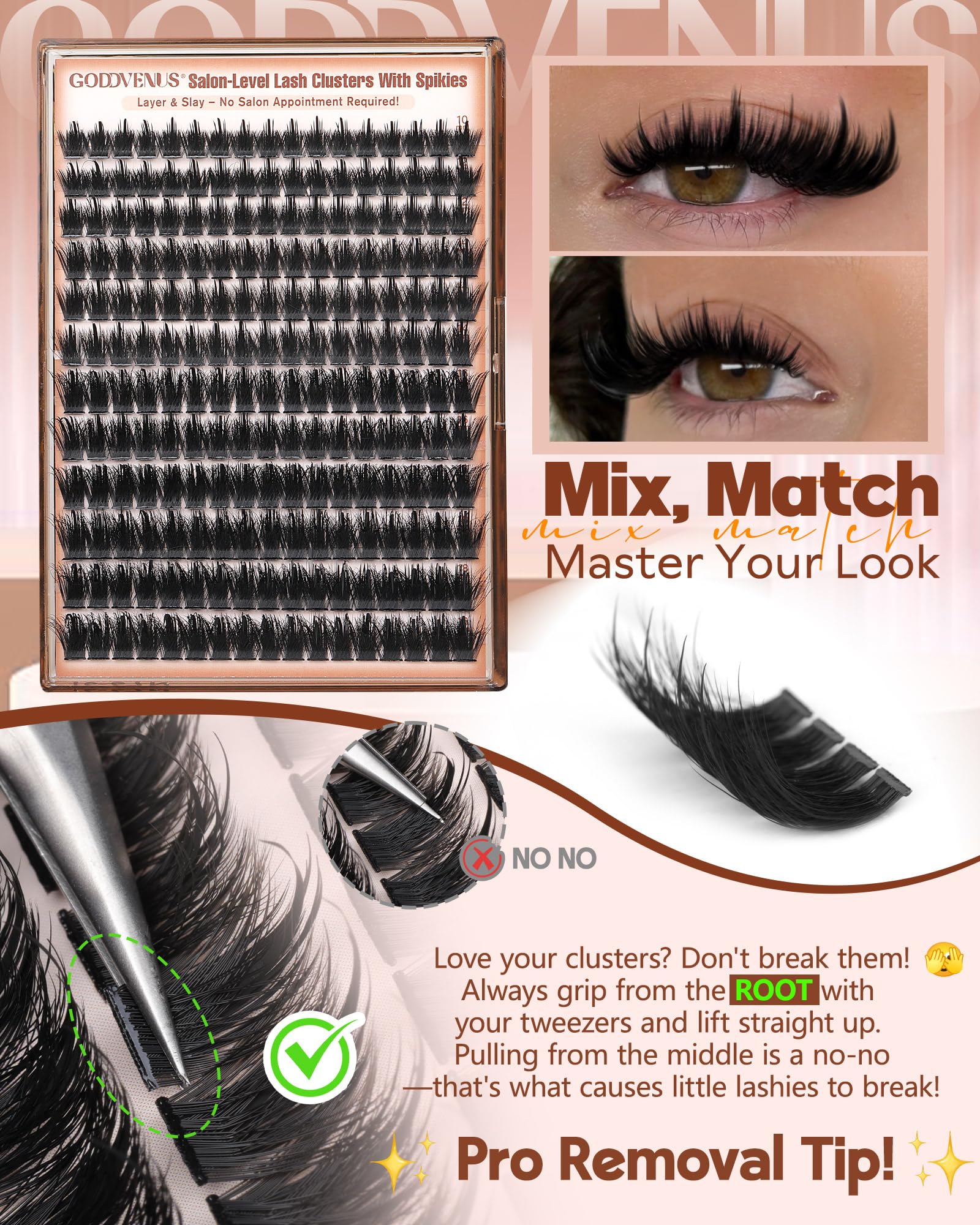 Goddvenus Manga Lash Clusters With Spikes Wispy Cluster Eyelash Extensions Fluffy Anime Eyelashes Clusters Reusable Faux Mink Fairy Individual Lash Extension (D Curve 12-18mm 204 pieces) - Image 3