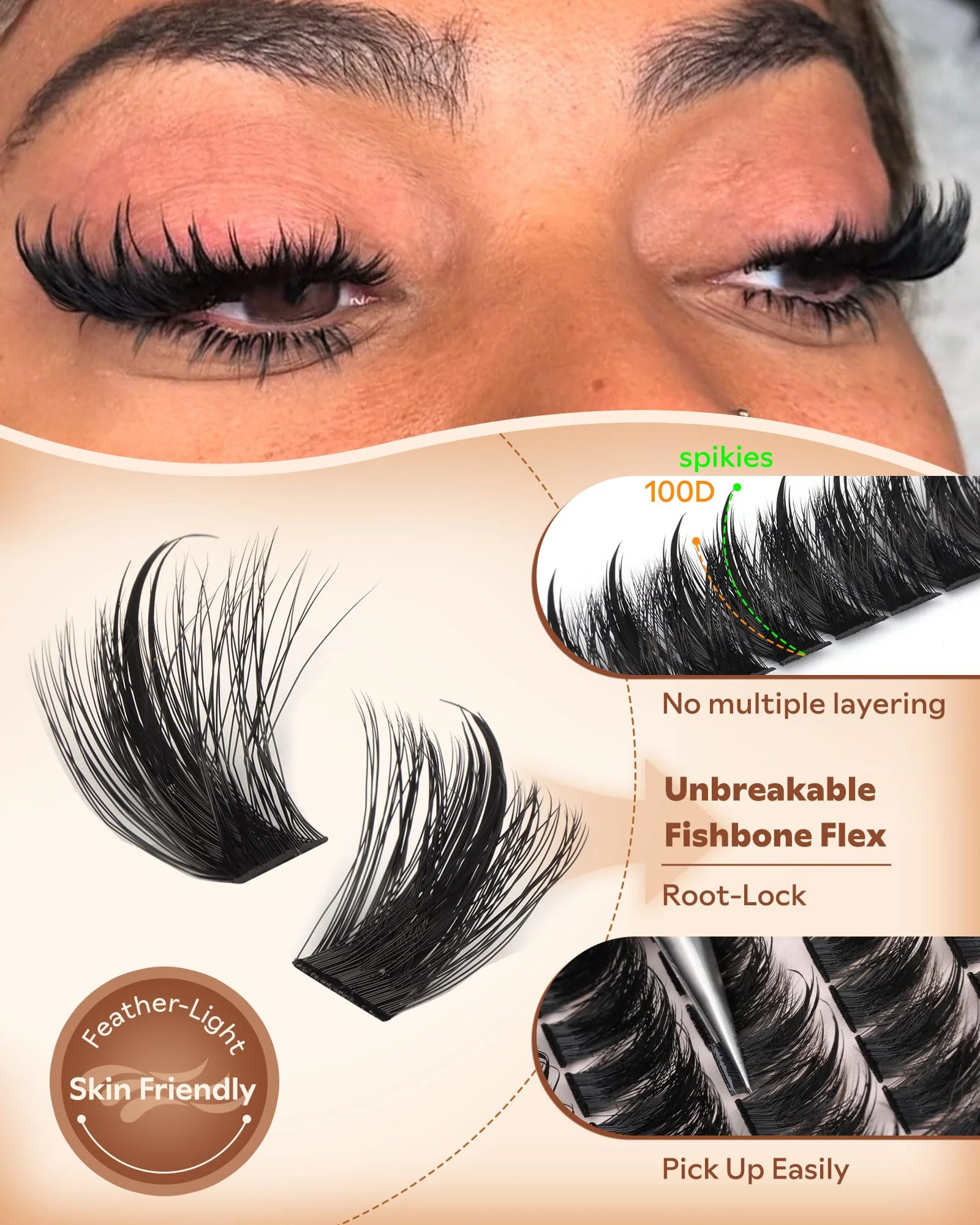 Goddvenus Manga Lash Clusters With Spikes Wispy Cluster Eyelash Extensions Fluffy Anime Eyelashes Clusters Reusable Faux Mink Fairy Individual Lash Extension (D Curve 12-18mm 204 pieces) - Image 5