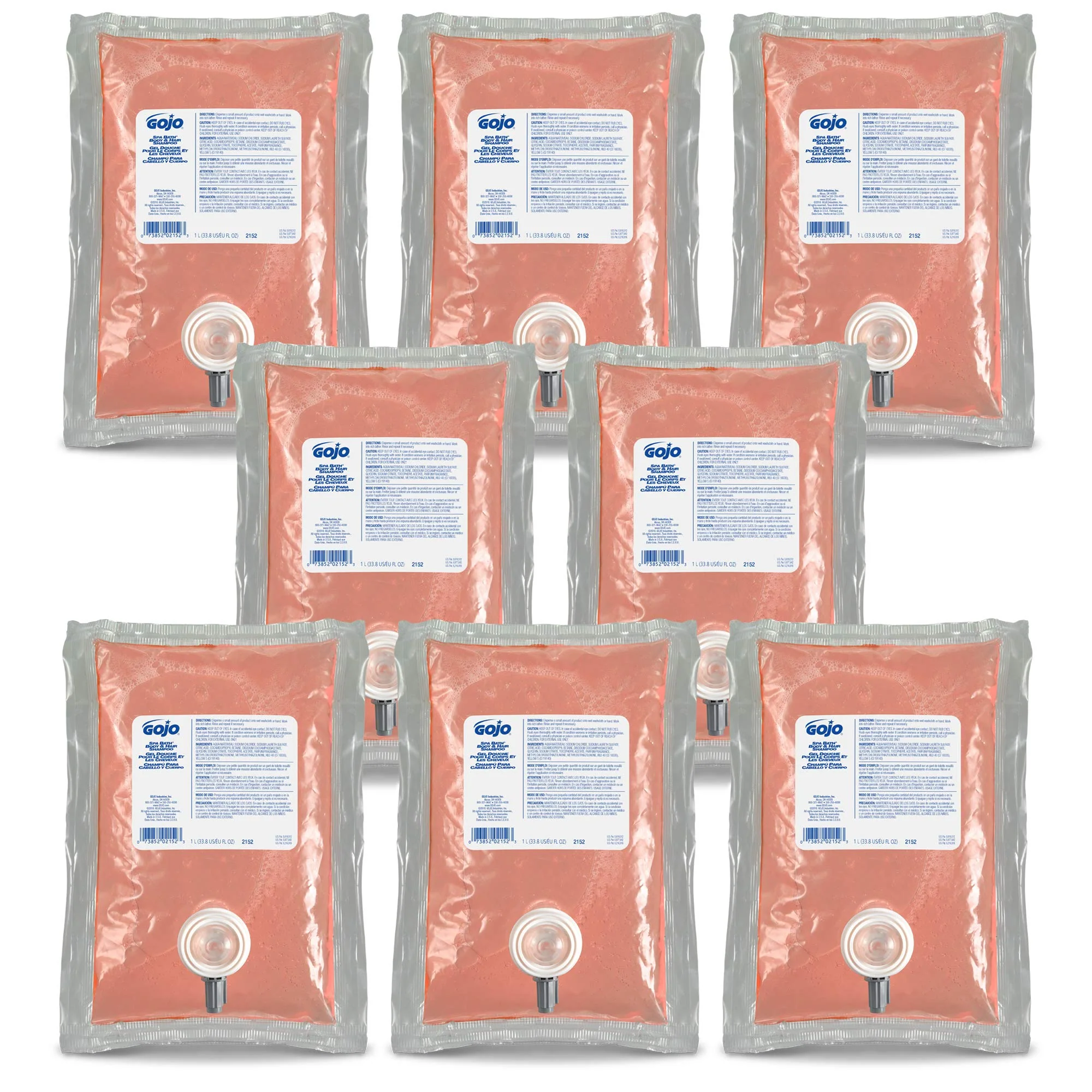 GOJO NXT SPA BATH Body & Hair Shampoo, Floral Fragrance, 1000 mL Refill for GOJO NXT Push-Style Dispenser (Pack of 8) – 2152-08