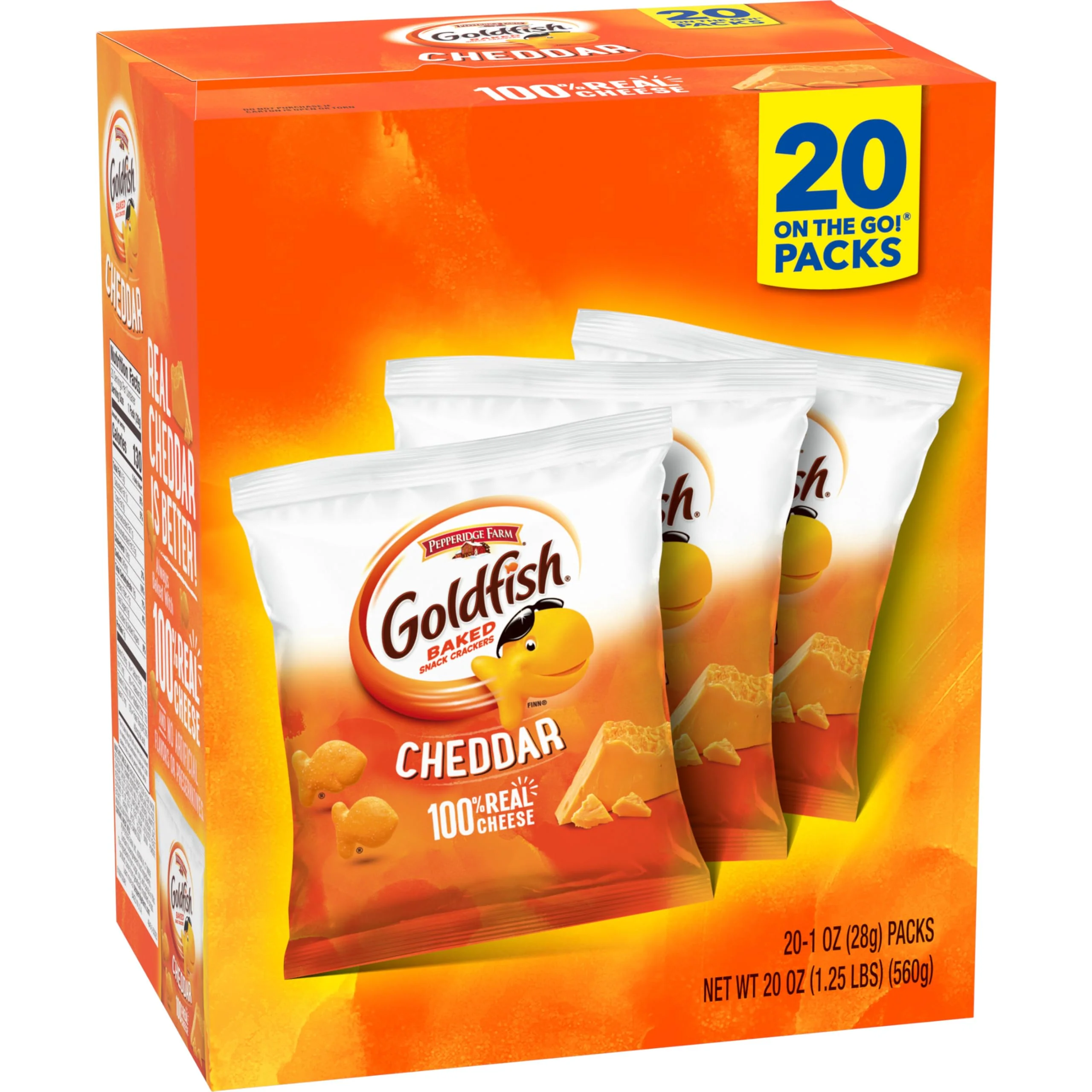 Goldfish Cheddar Cheese Crackers, Baked Snack Crackers, 1 oz On-the-Go Snack Packs, 20 Count Box - Image 3