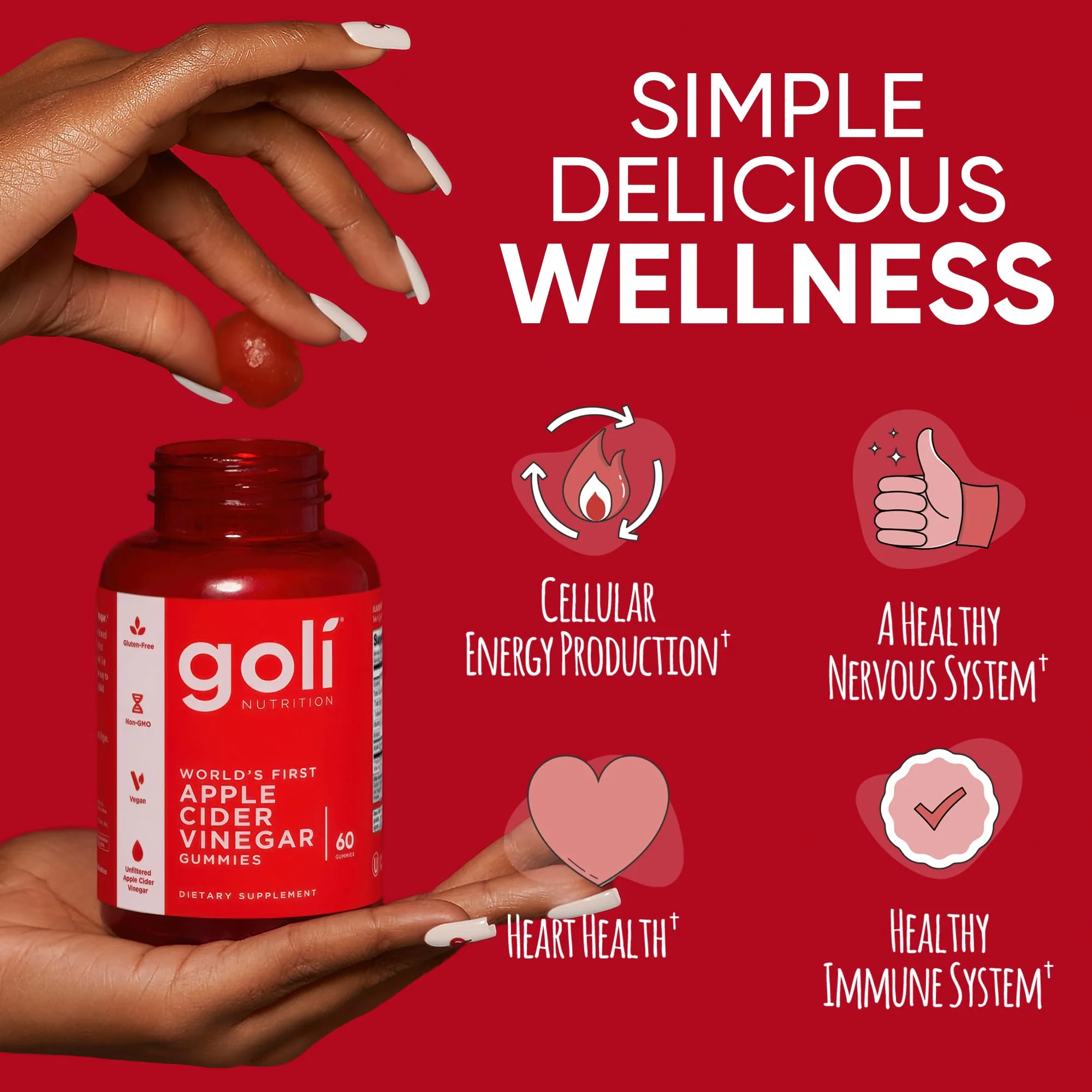 Goli Apple Cider Vinegar Gummies - Worlds First ACV Gummy with Vitamin B12, Beetroot & Pomegranate - Vegan, Non-GMO, Gluten-Free, 120 Count (2 Pack) - Image 8