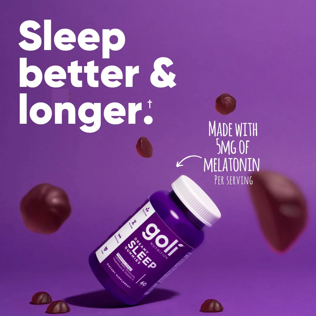 Goli Dreamy Sleep Gummy - 60 Count - Melatonin, Vitamin D, Magnesium, and Lemon Balm Extract - Gelatin-Free, Gluten-Free, Vegan & Non-GMO - Image 3