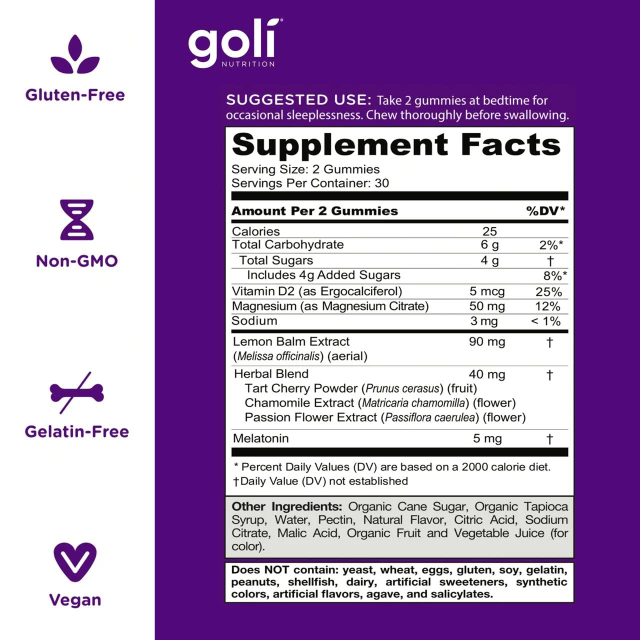 Goli Dreamy Sleep Gummy - 60 Count - Melatonin, Vitamin D, Magnesium, and Lemon Balm Extract - Gelatin-Free, Gluten-Free, Vegan & Non-GMO - Image 5