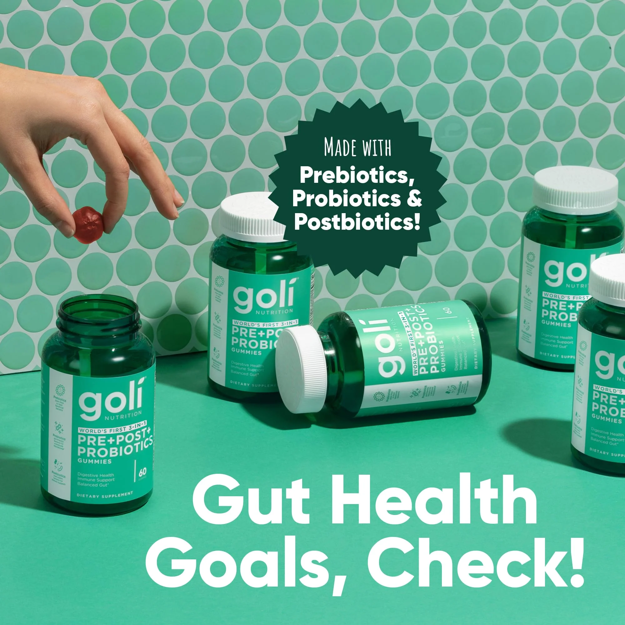 Goli Pre Pro Postbiotic Gummies - Worlds First 3-in-1 Formula with DE111 Probiotics, XOS Prebiotics, MCC1849 Postbiotics - Vegan, Non-GMO, Gluten-Free - Image 8