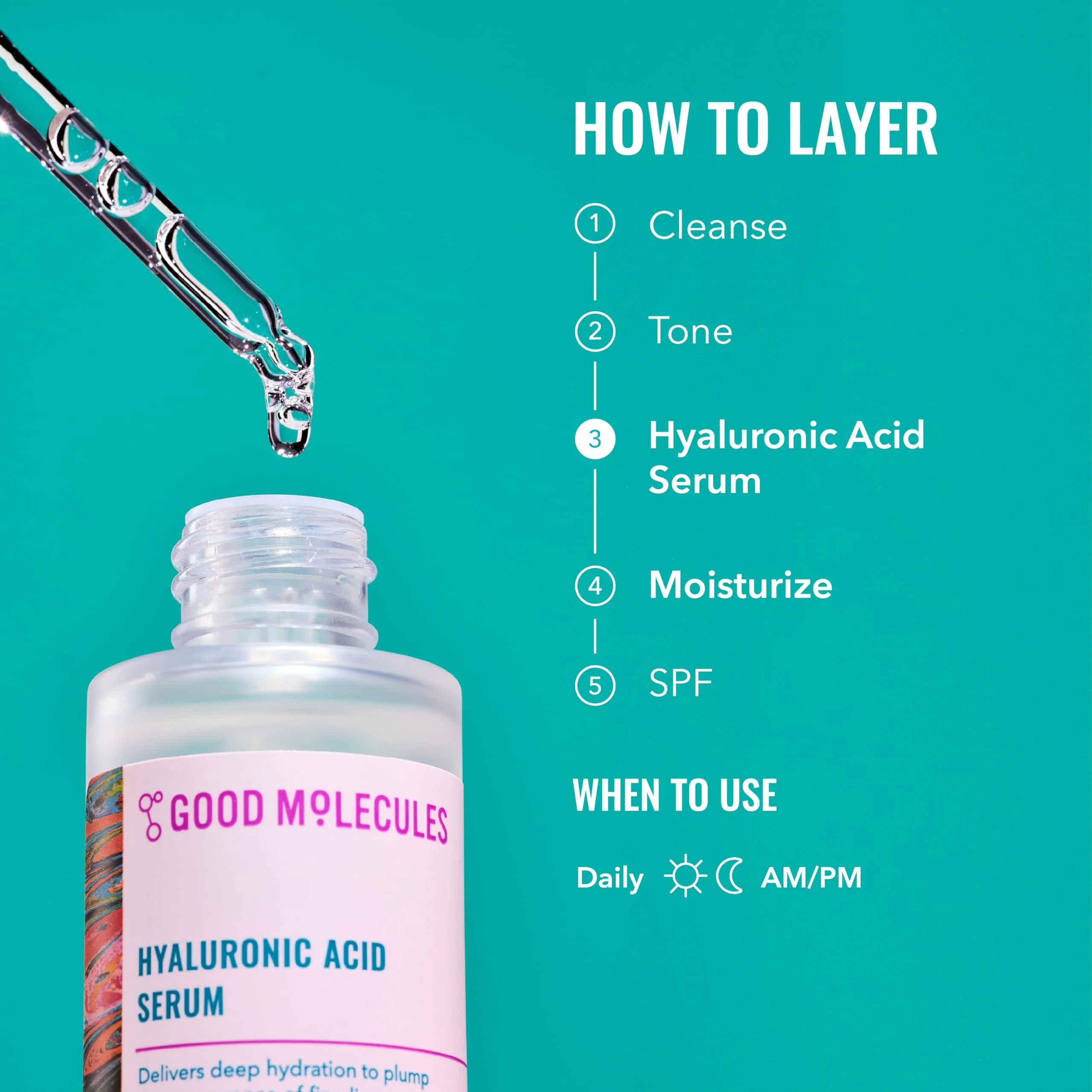 Good Molecules Hyaluronic Acid Serum - 1% Hyaluronic Acid Non-greasy Ultra Hydrating Serum, Facial Moisturizer for Plumper Skin, Skin Care for Face - Image 5