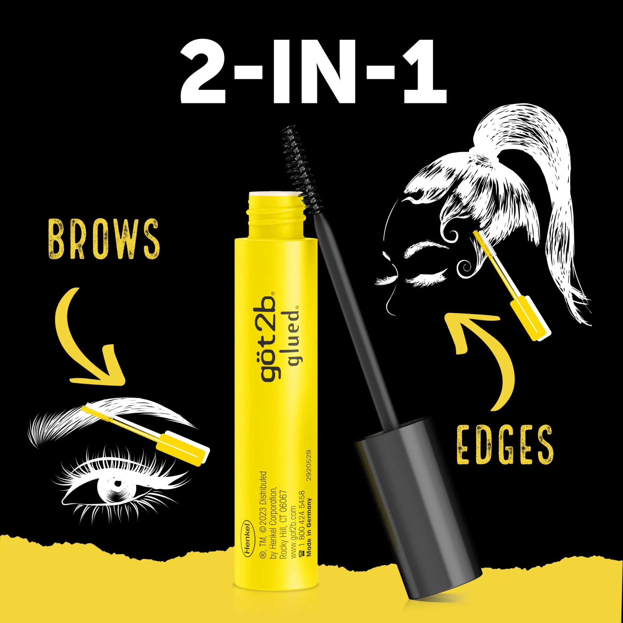 got2b Glued 2-in-1 Brow Gel & Edge Control, 0.54 Fl Oz, Strong Hold Styling Eyebrow Gel and Hair Mascara for Flyaways and Frizz with Castor Oil, Sweat-Resistant with Quick Dry, Clear Finish - Image 2