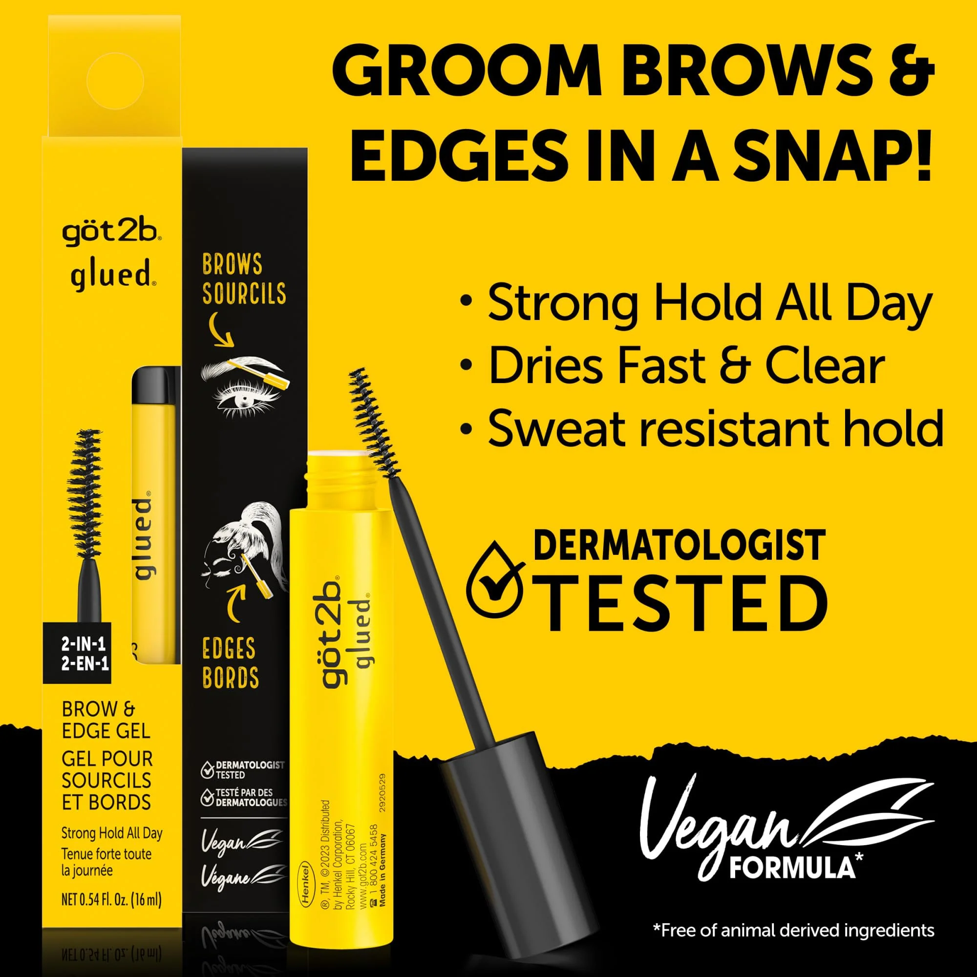 got2b Glued 2-in-1 Brow Gel & Edge Control, 0.54 Fl Oz, Strong Hold Styling Eyebrow Gel and Hair Mascara for Flyaways and Frizz with Castor Oil, Sweat-Resistant with Quick Dry, Clear Finish - Image 8