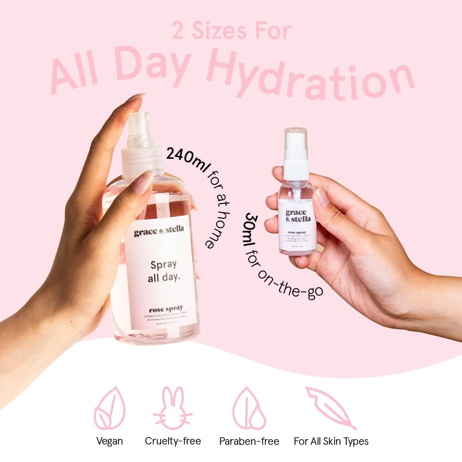 grace & stella Award Winning Rose Water Facial Spray (240ml) - Vegan - Rose Water Spray for Face - Rosewater Spray Toner Rose Hydrosol - Rose Spray Facial Mist - Rosewater Spray Toner Rose Hydrosol - Image 5