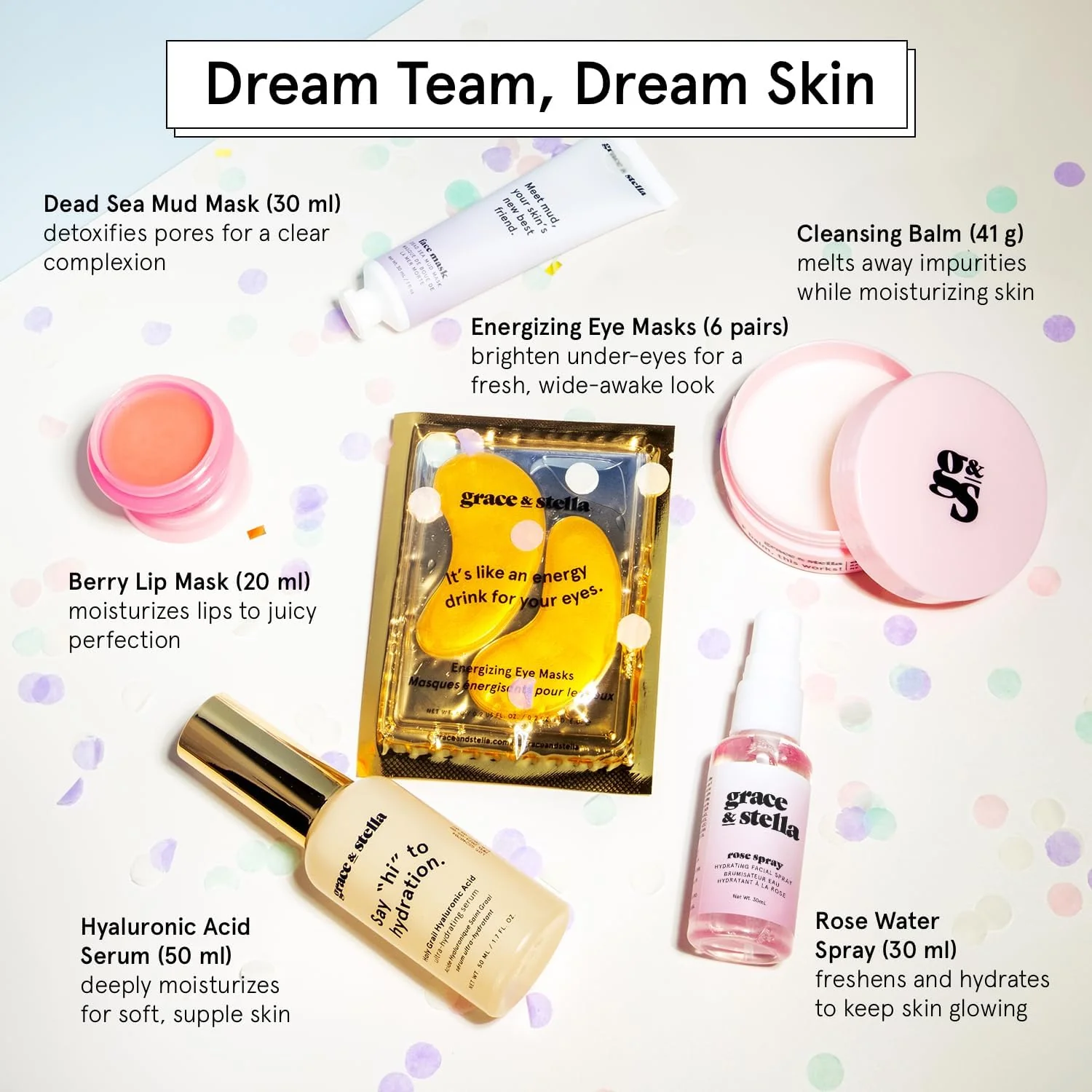 grace & stella Award Winning Skin Care Set - Birthday Gifts for Her, Travel Size Toiletries with Eye Masks, Hyaluronic Acid Serum, Lip Balm & More, Gift Baskets for Women, Vegan Cruelty-Free Self Care - Image 7