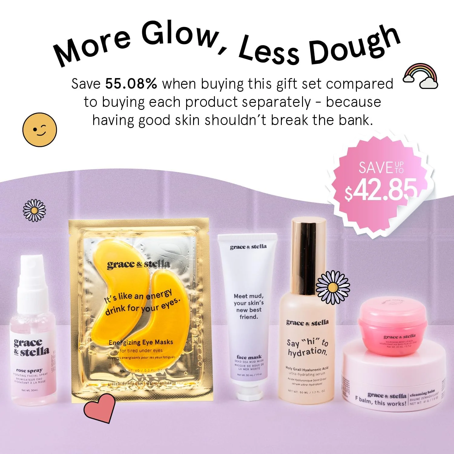 grace & stella Award Winning Skin Care Set - Birthday Gifts for Her, Travel Size Toiletries with Eye Masks, Hyaluronic Acid Serum, Lip Balm & More, Gift Baskets for Women, Vegan Cruelty-Free Self Care - Image 9