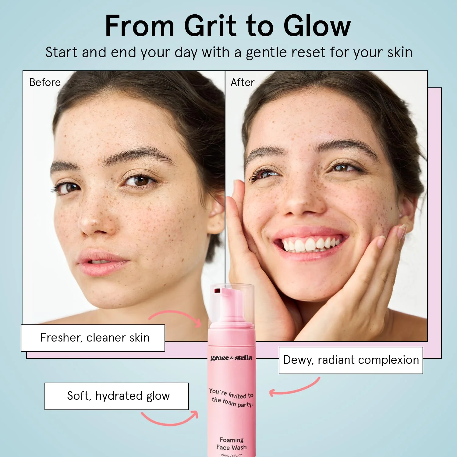 grace & stella Award Winning Travel Face Wash (60ml) Hydrating & Gentle Foaming Facial Cleanser with Hyaluronic Acid, Rose Water, Aloe Vera - Moisturizing Cleansing Foam for Normal to Very Dry Skin - Image 6