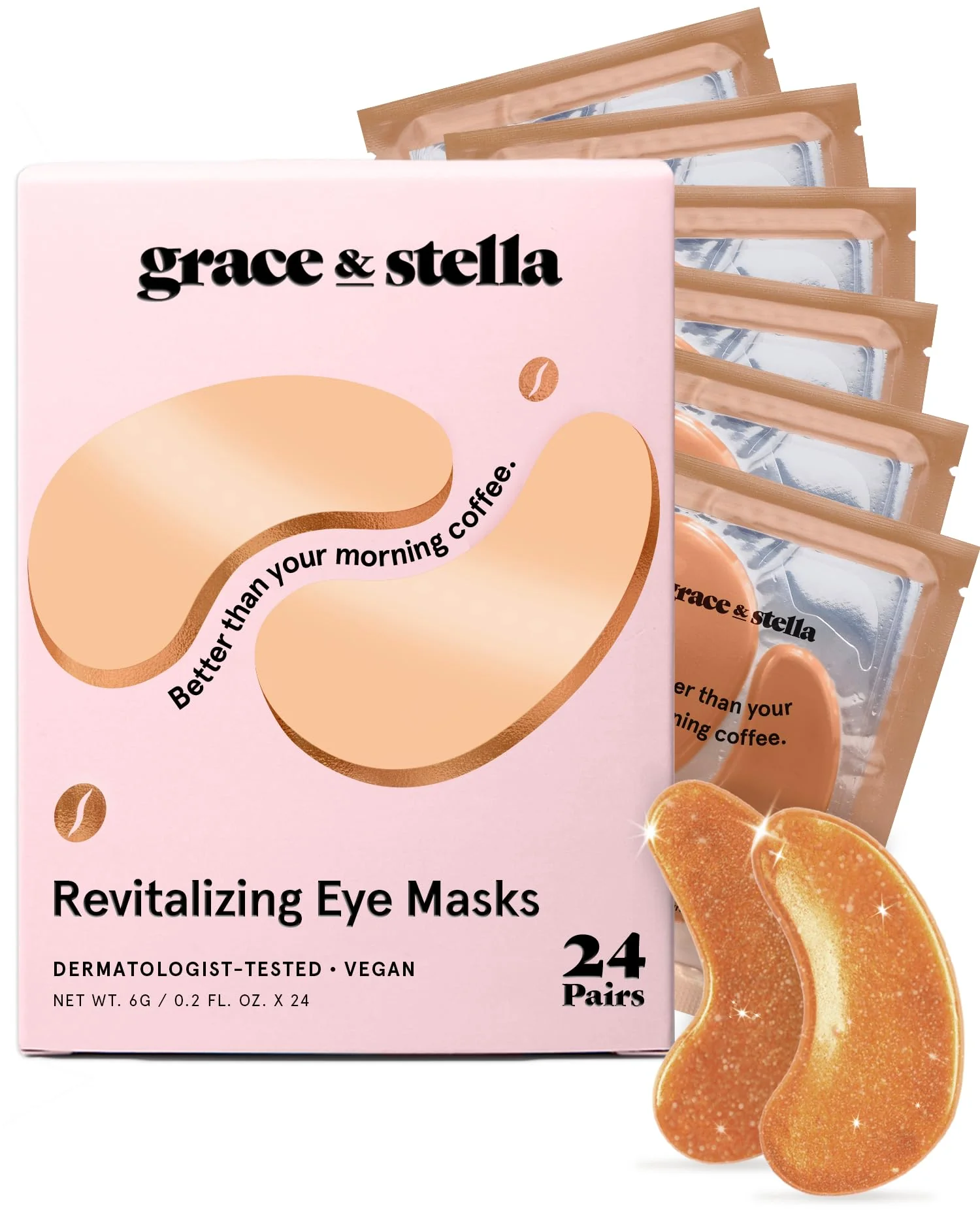 grace & stella Caffeine Under Eye Patches - Awakening Eye Patches for Puffy Eyes and Dark Circles, Under Eye Mask Patches with Niacinamide & Hyaluronic Acid - Teen Girl Gifts, Vegan (Bronze, 24 Pairs)