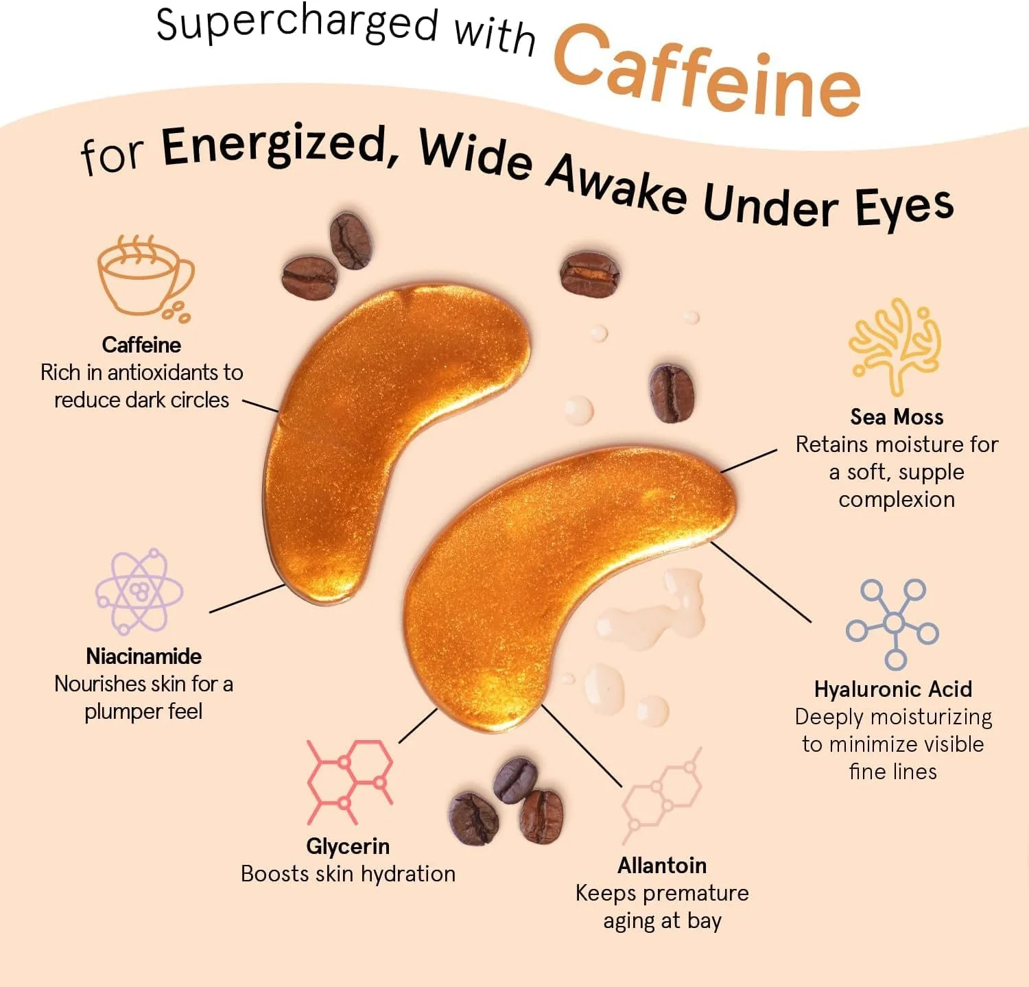 grace & stella Caffeine Under Eye Patches - Awakening Eye Patches for Puffy Eyes and Dark Circles, Under Eye Mask Patches with Niacinamide & Hyaluronic Acid - Teen Girl Gifts, Vegan (Bronze, 24 Pairs) - Image 6