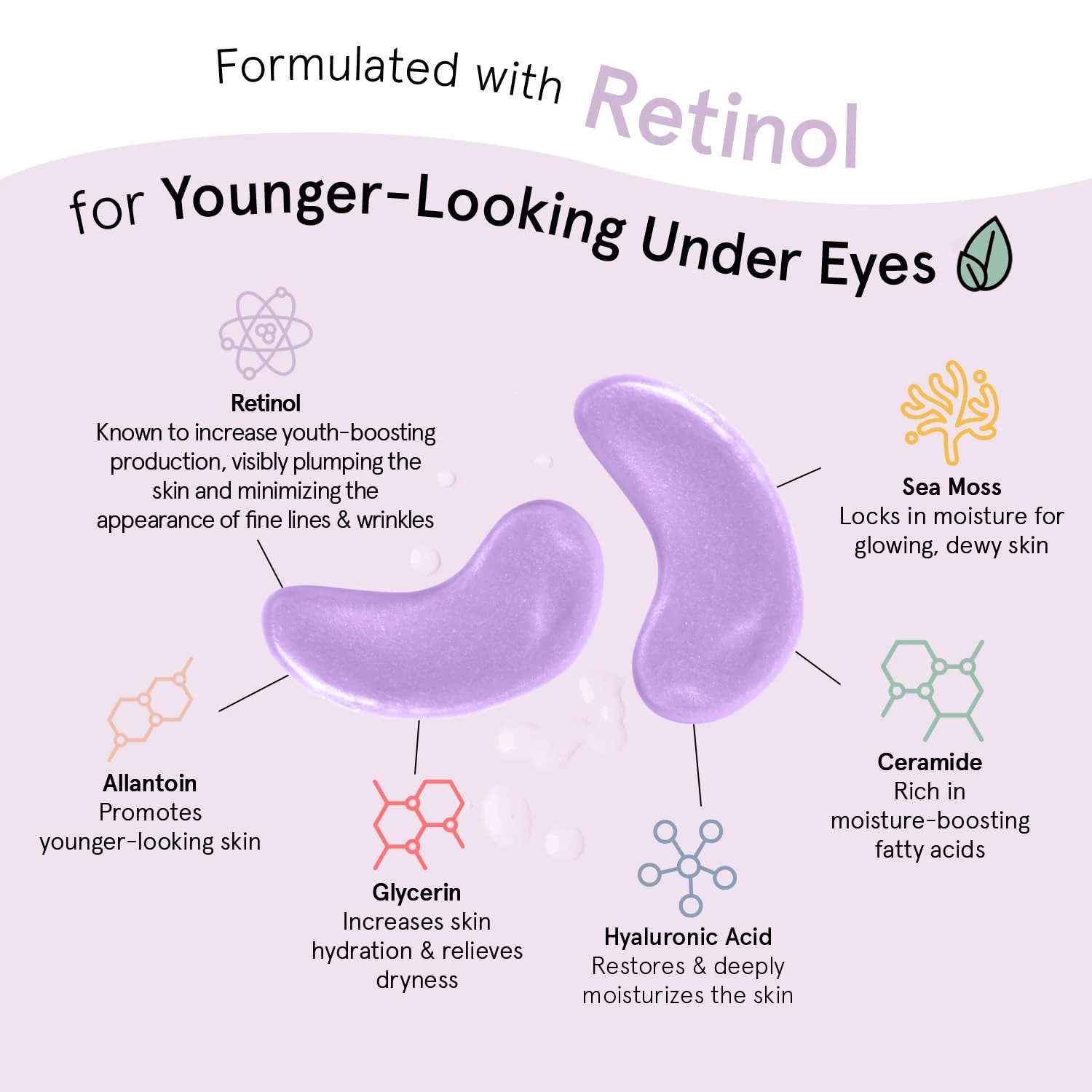 grace & stella Retinol Under Eye Patches for Puffy Eyes & Dark Circles - Restoring Gel Under Eye Masks with Hyaluronic Acid - Bridesmaid Gifts, Birthday Gifts for Women (Purple, 24 Pairs) - Image 3