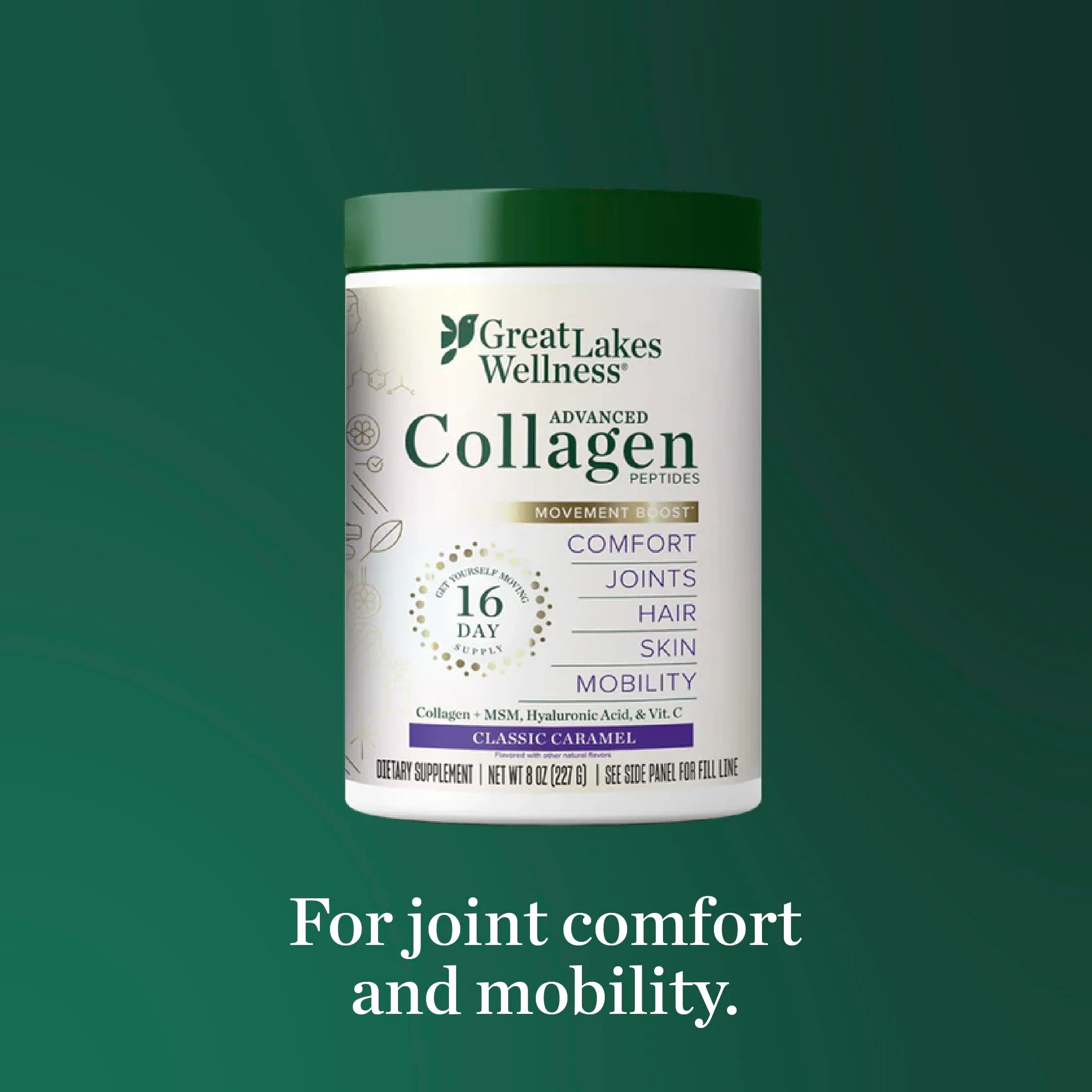 Great Lakes Wellness Movement Boost Advanced Collagen Peptides Powder with MSM, Hyaluronic Acid, Vitamin C - Joint Mobility & Comfort - Caramel Flavored - Non-GMO, Keto, Kosher - 8 oz - Image 7