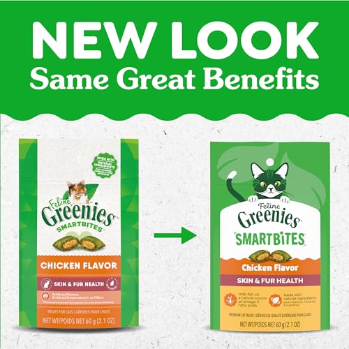Greenies Cat Treats, Feline Smartbites, Skin & Fur Health, Crunchy and Soft Cat Treats, Chicken Flavor, 2.1 oz. Pack - Image 2