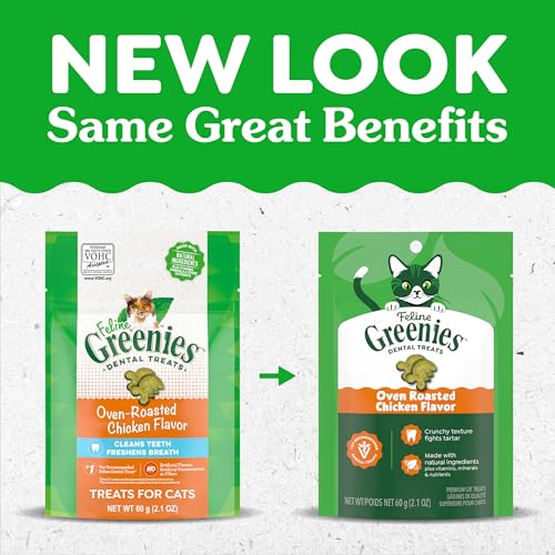 Greenies Cat Treats, Feline Veterinarian-Recommended Adult Natural Dental Cat Treats, Oven Roasted Chicken Flavor, 2.1 oz. Pouch - Image 2