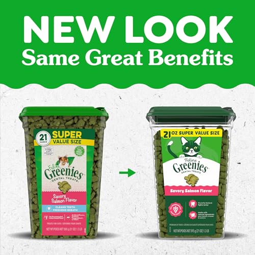 Greenies Cat Treats, Feline Veterinarian-Recommended Adult Natural Dental Cat Treats, Savory Salmon Flavor, 21 oz. Tub - Image 2