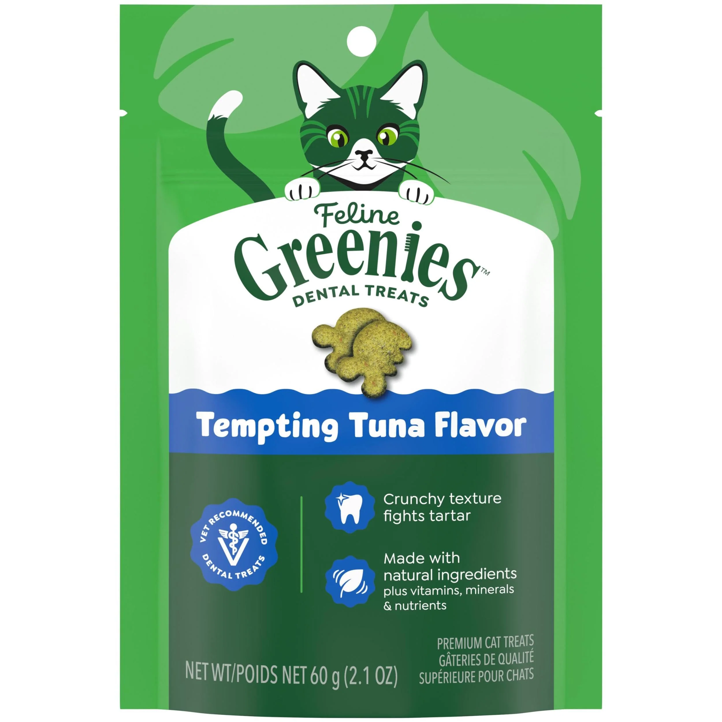 Greenies Cat Treats, Veterinarian-Recommended Adult Natural Dental Cat Treats, Tempting Tuna Flavor, 2.1 oz. Pack