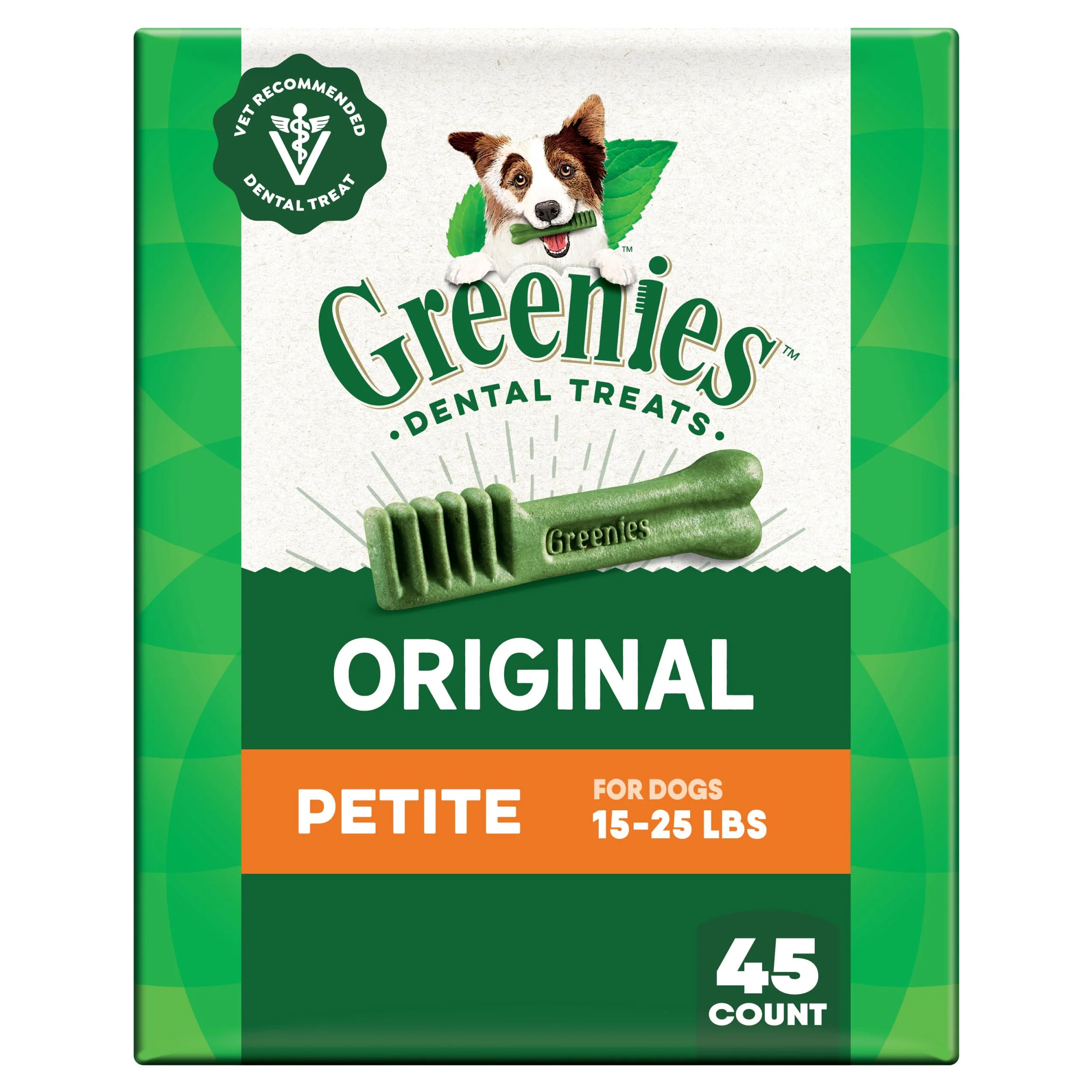 Greenies Veterinarian-Recommended Adult Natural Dental Dog Treats Petite Size, Dog Dental Chews, Original Flavor, 27 oz. Pack, 45 Count