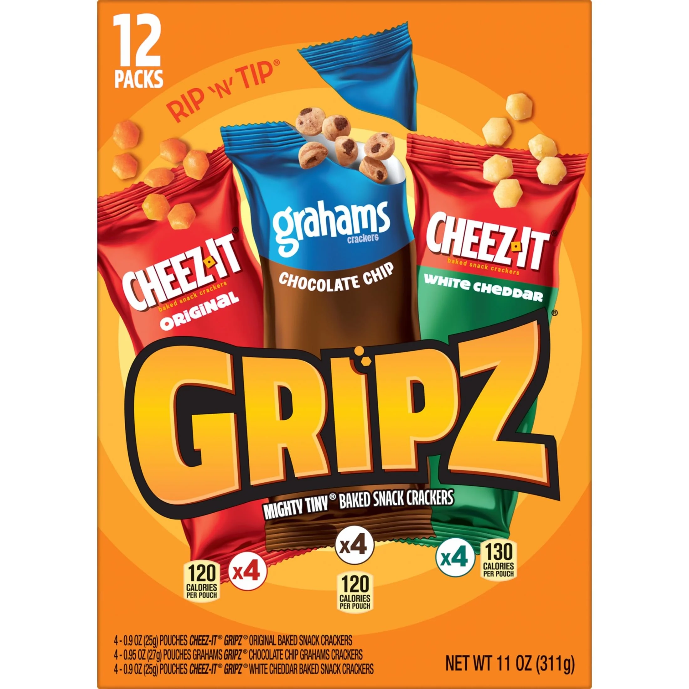 Gripz Mini Baked Snack Crackers, Sweet and Salty Snacks, Variety Pack, 11oz Box (12 Pouches) - Image 3