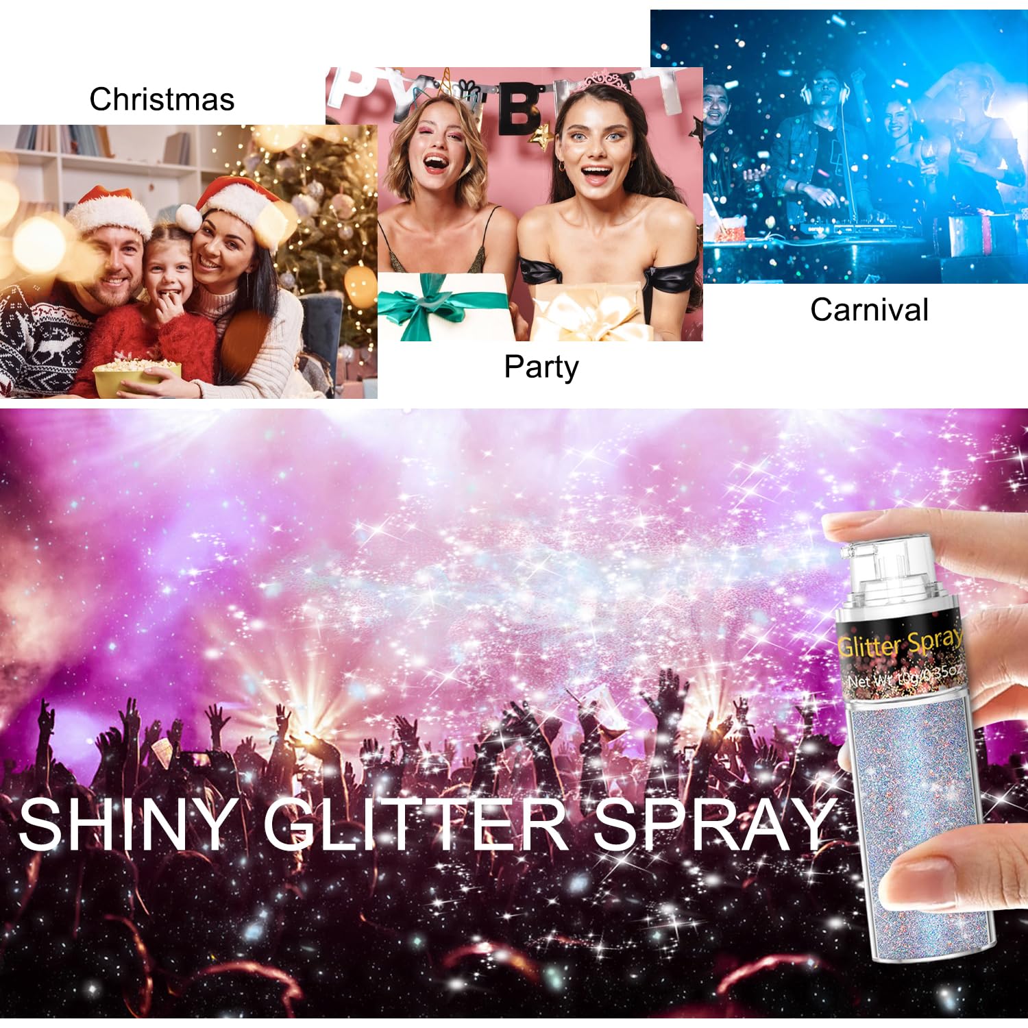 Hair and Body Glitter Spray, 1PC Glint-Rainbow Glitter Hairspray Dry Powder Makeup for Clothes, Festival Rave Prom Loose Sparkle Powder,Holographic Ultra Fine Resin Glitters for Crafts (Glint-Rainbow) - Image 12