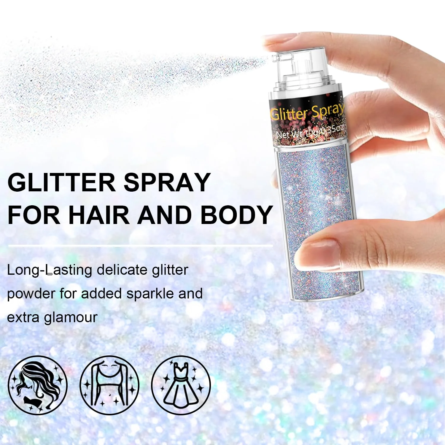 Hair and Body Glitter Spray, 1PC Glint-Rainbow Glitter Hairspray Dry Powder Makeup for Clothes, Festival Rave Prom Loose Sparkle Powder,Holographic Ultra Fine Resin Glitters for Crafts (Glint-Rainbow) - Image 18