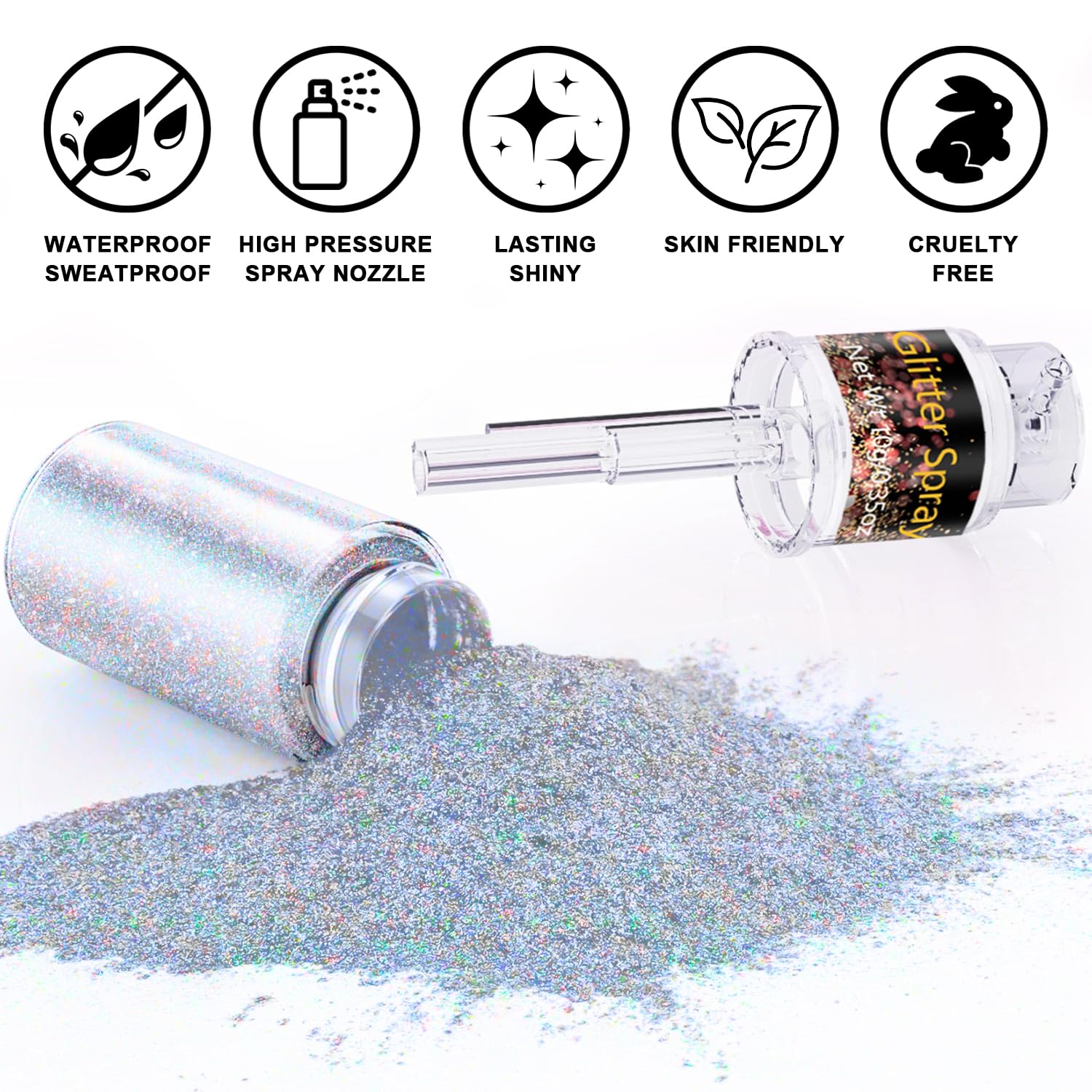 Hair and Body Glitter Spray, 1PC Glint-Rainbow Glitter Hairspray Dry Powder Makeup for Clothes, Festival Rave Prom Loose Sparkle Powder,Holographic Ultra Fine Resin Glitters for Crafts (Glint-Rainbow) - Image 8