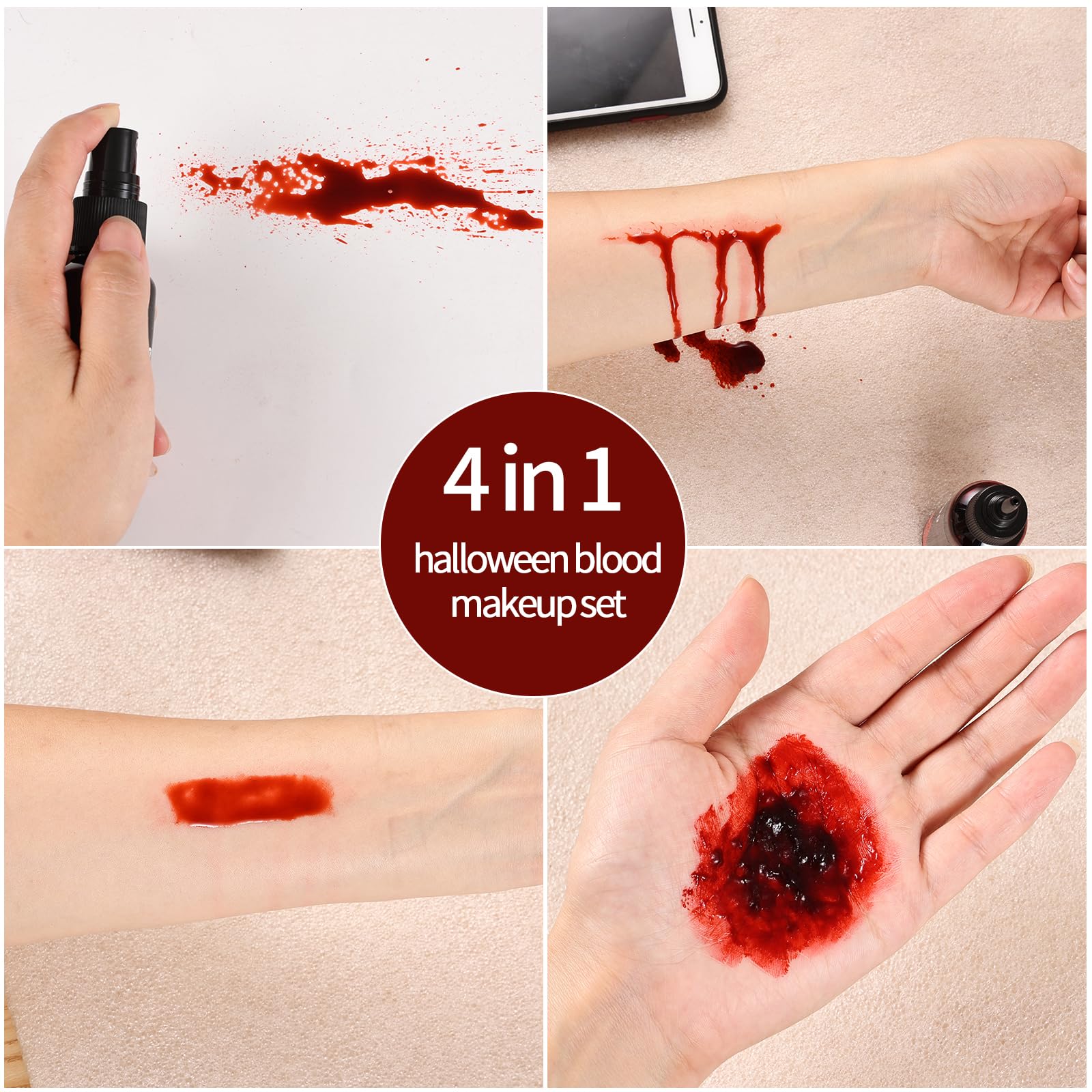 Halloween Fake Blood Spray Makeup Kit Fake Blood Washable for Scar Wound and Clothes Realistic Face Paint Wounds Costume Blood For Vampire, Zombie, Clown Cosplay Red blood01 - Image 4