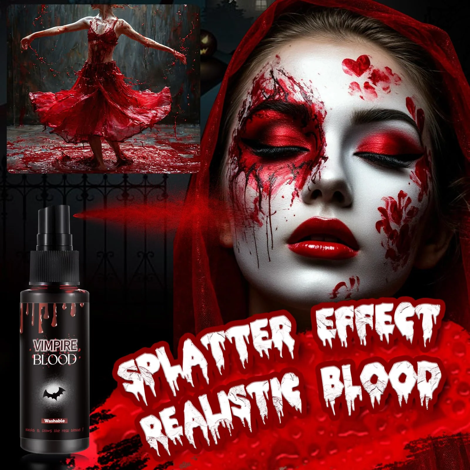 Halloween Fake Blood Spray, Washable Fake Blood Makeup, Halloween Realistic Fake Blood for Face Body Paint, Perfect for Vampire Makeup, Clown & Sfx & Cosplay & Zombie Make Up, 1 Pack - Image 4