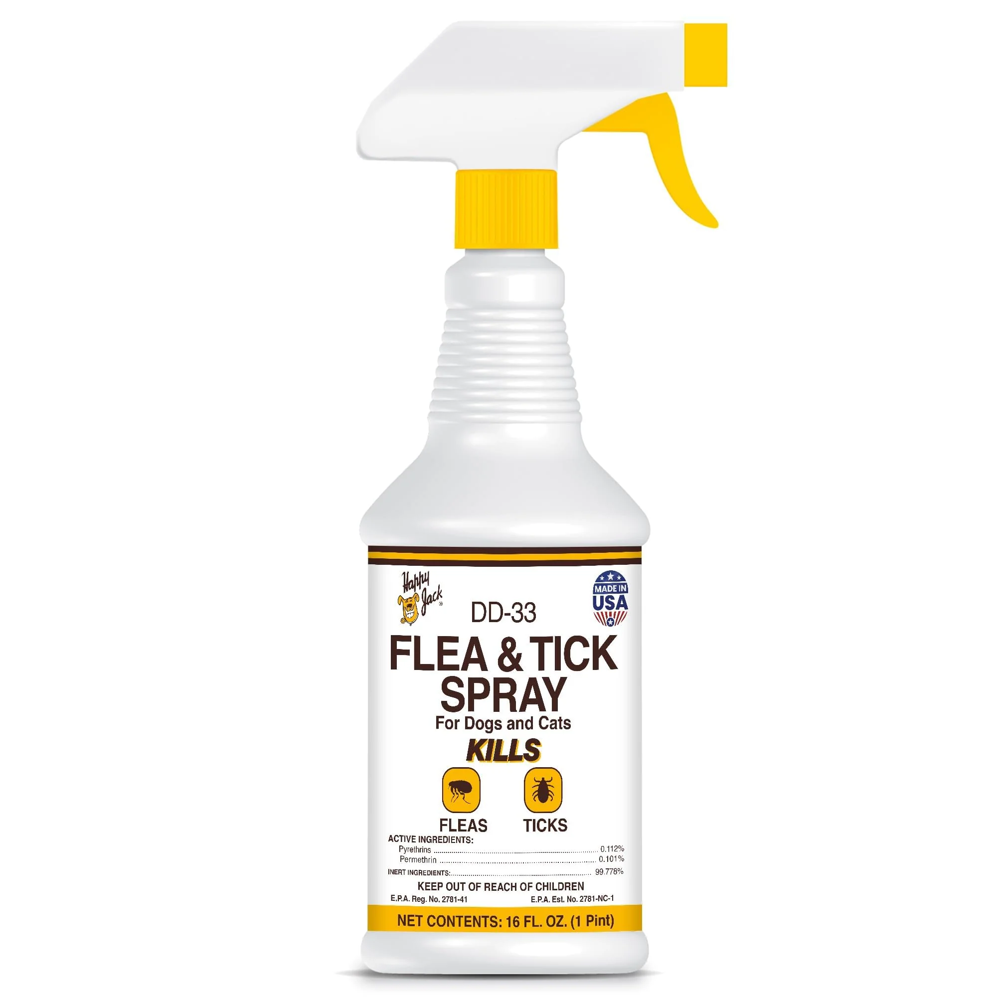 Happy Jack DD-33 (EPARN 2781-41) Flea and Tick Spray for Dog and Cat, Flea Treatment & Control, Water-Based Formula Kills Fleas & Ticks Effectively Yet Gentle on Skin & Hair, 16 oz