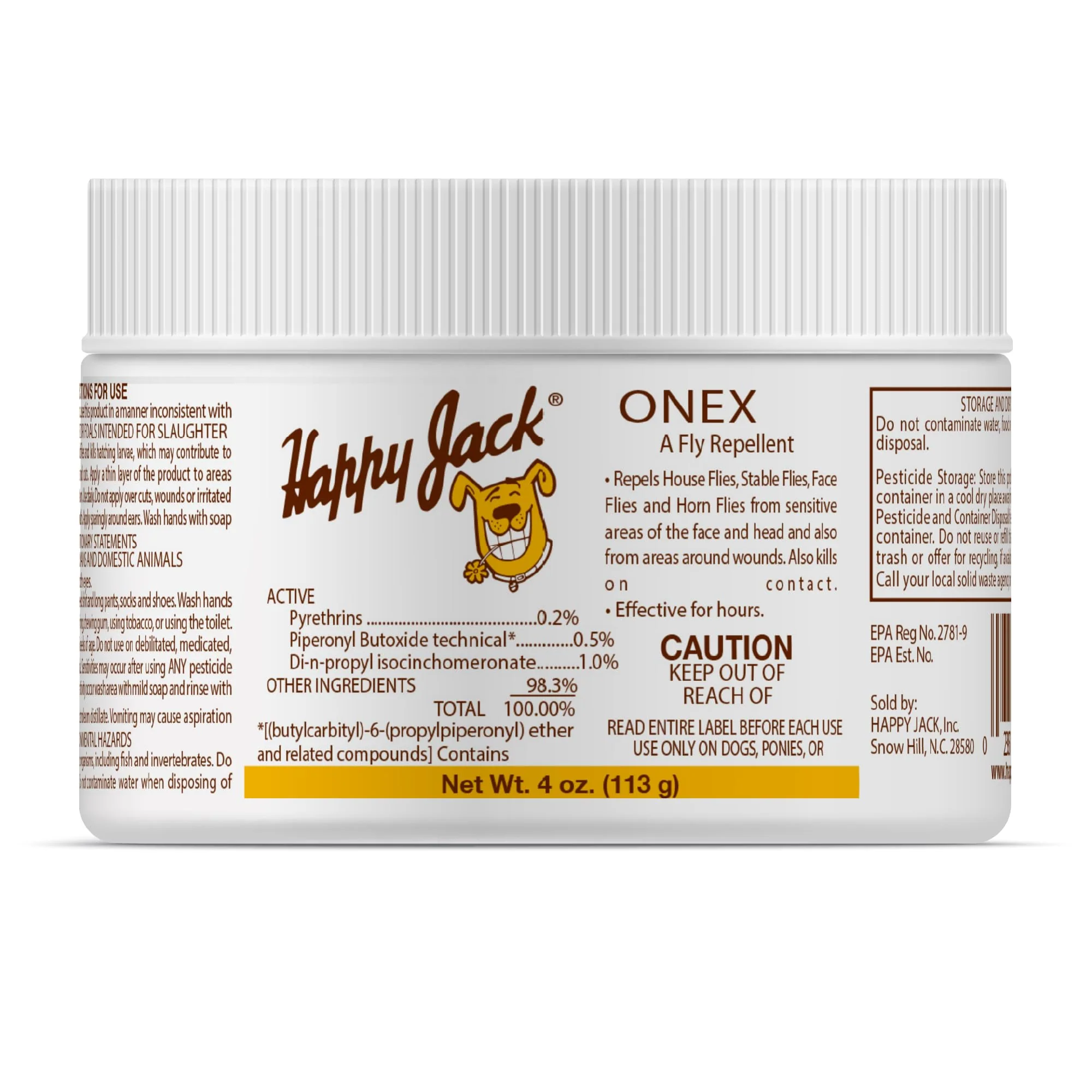 Happy Jack Onex Fly Repellent Ointment for Dogs & Horses, Targeted Wound Dressing that Repels & Kills Flies on Contact, Helps Protect Open Sores, USA, 4 oz Jar